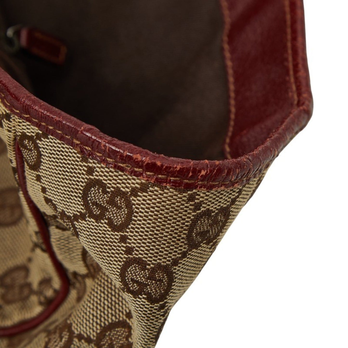 Gucci Beige Bordeaux Canvas Leather Handbag Tote Bag