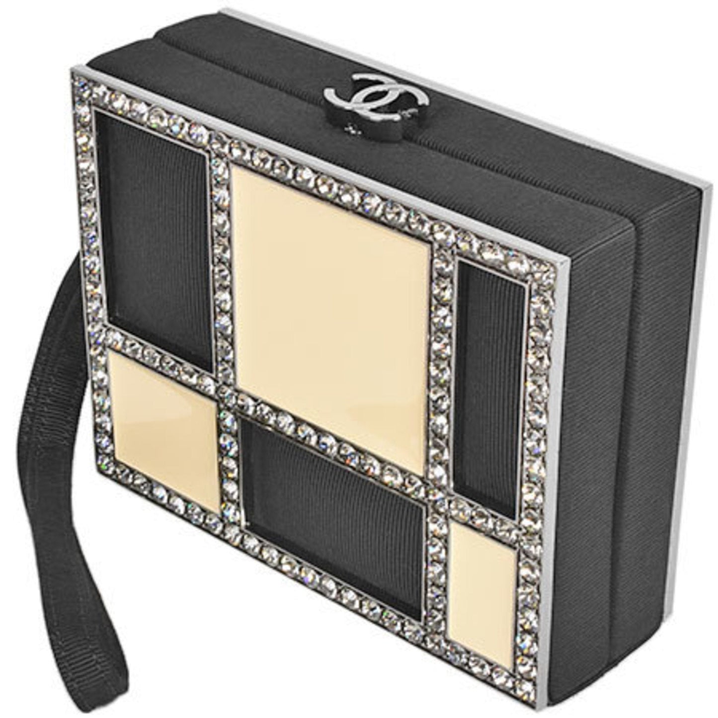 Chanel Porch with Bijoux Coco Mark Black Beige Grosgrain Rhinestone Clutch Bag