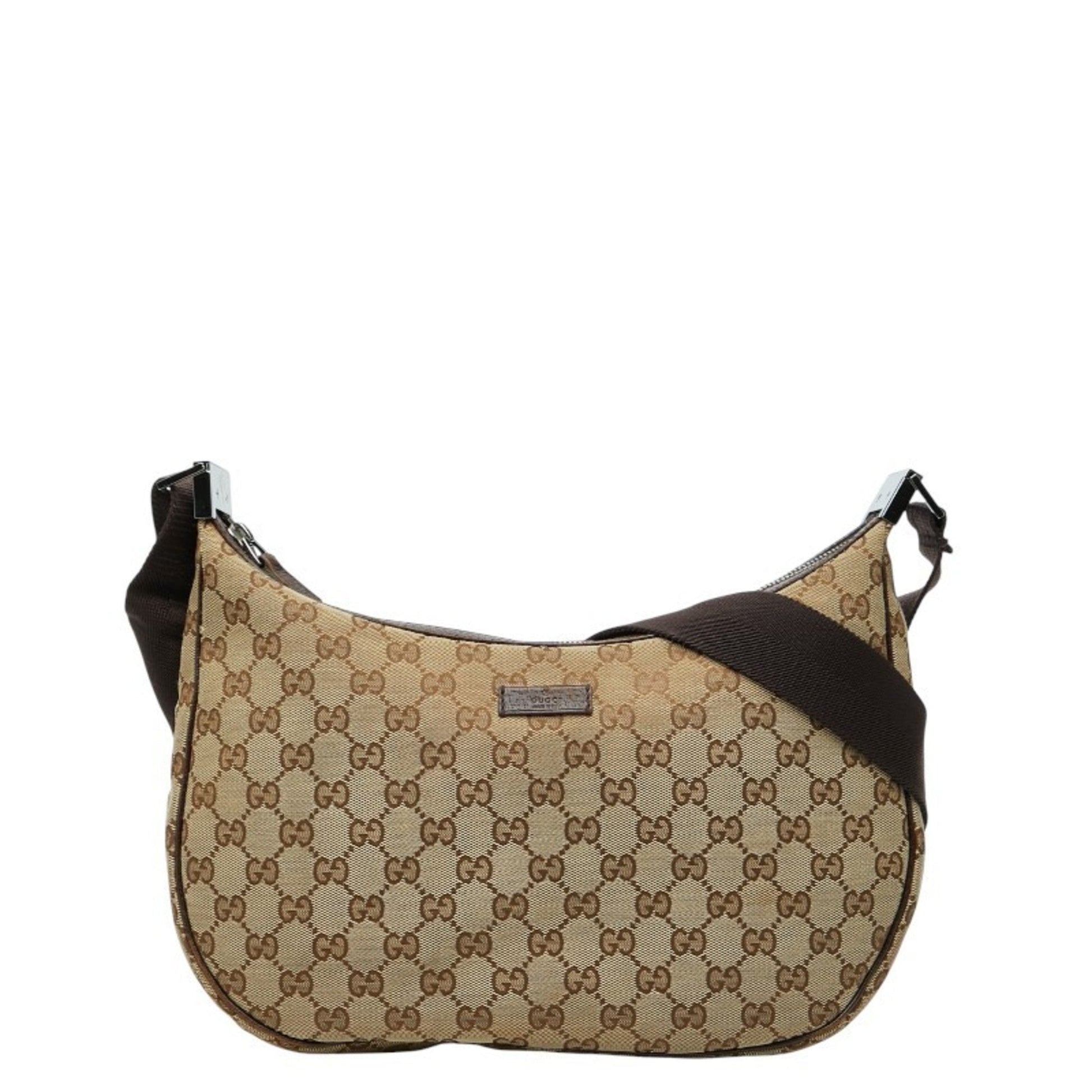 Gucci Beige Brown Canvas Leather Shoulder Bag