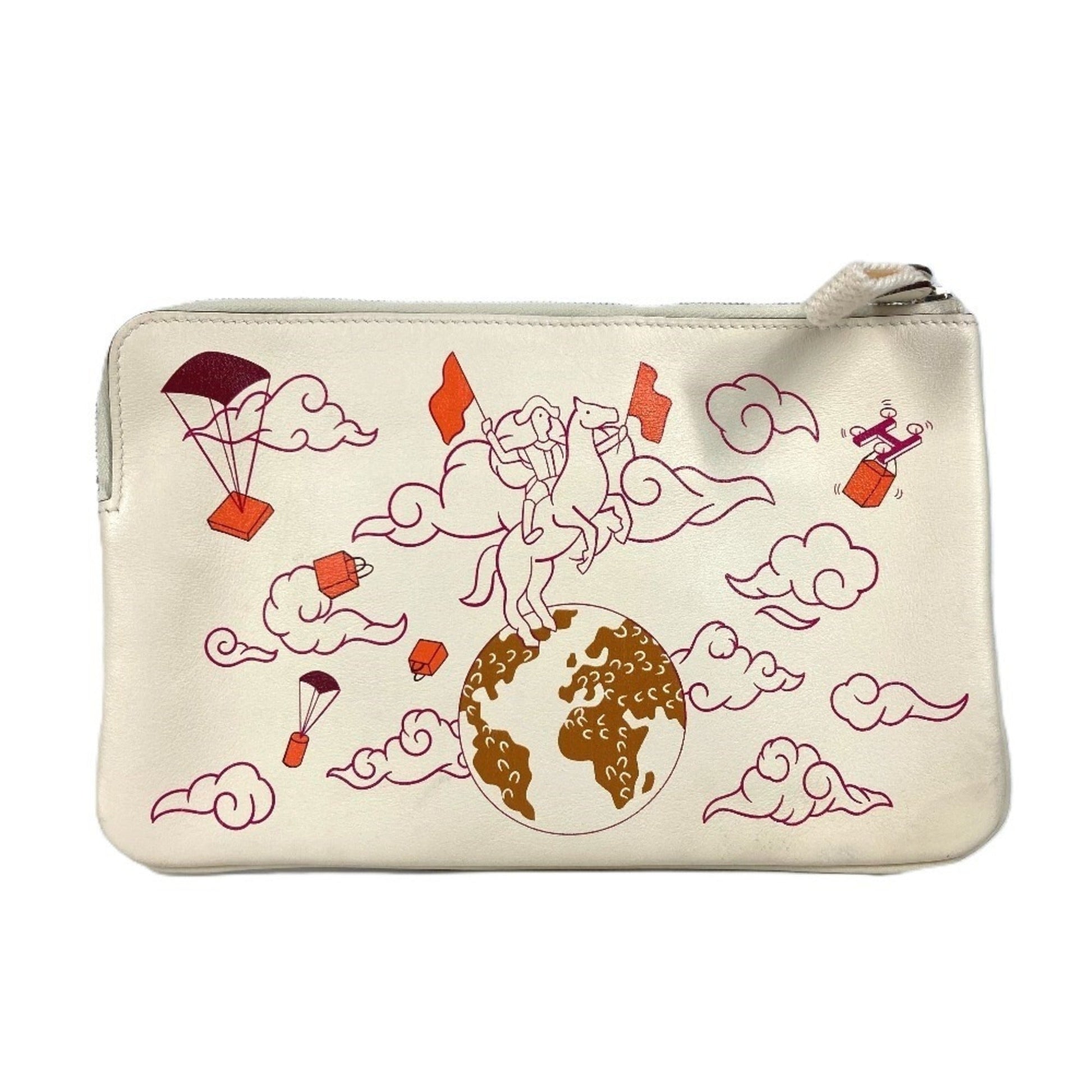 Hermes Ivory Clutch Bag Pouch Leather