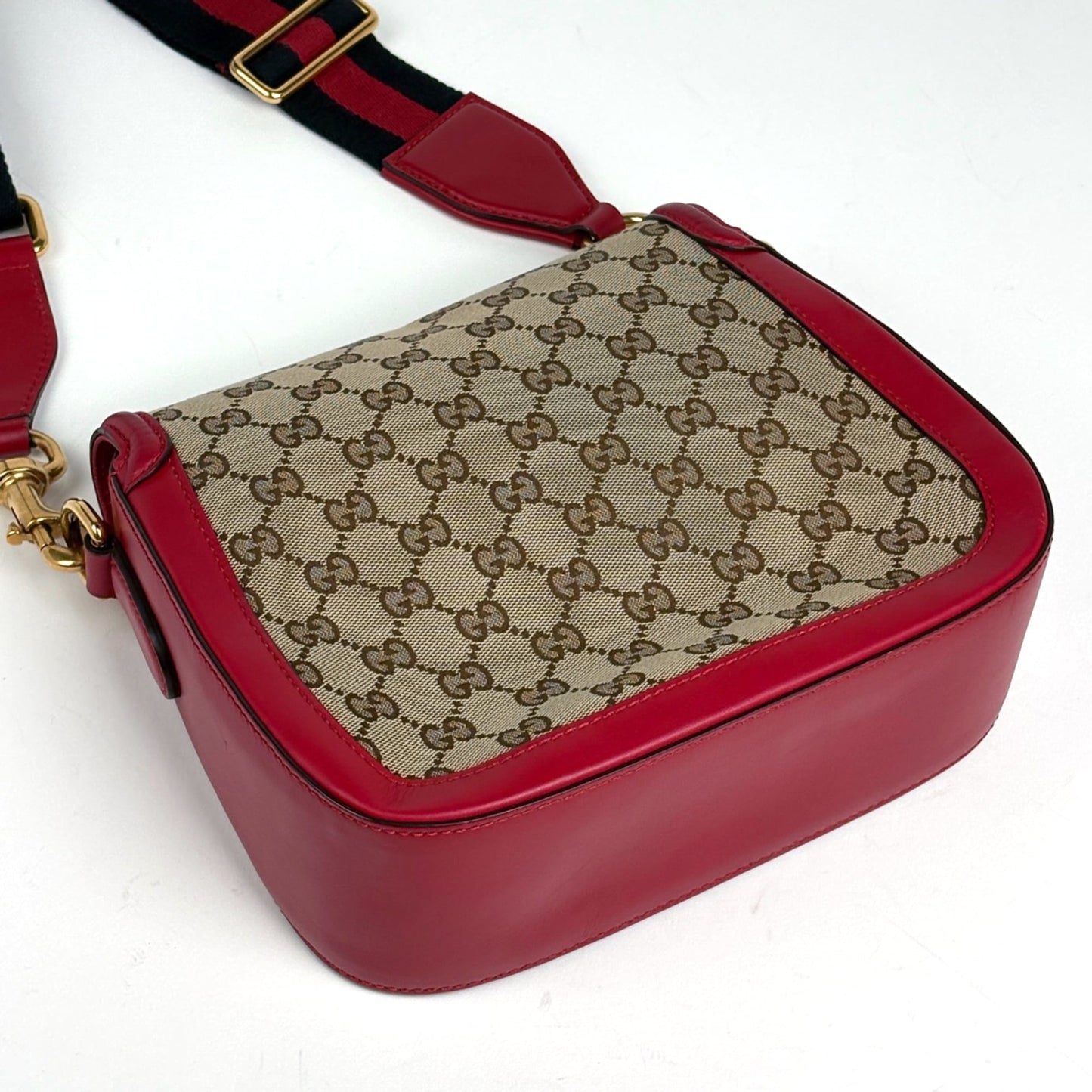 Gucci Red Brown Gg Canvas Leather Shoulder Bag