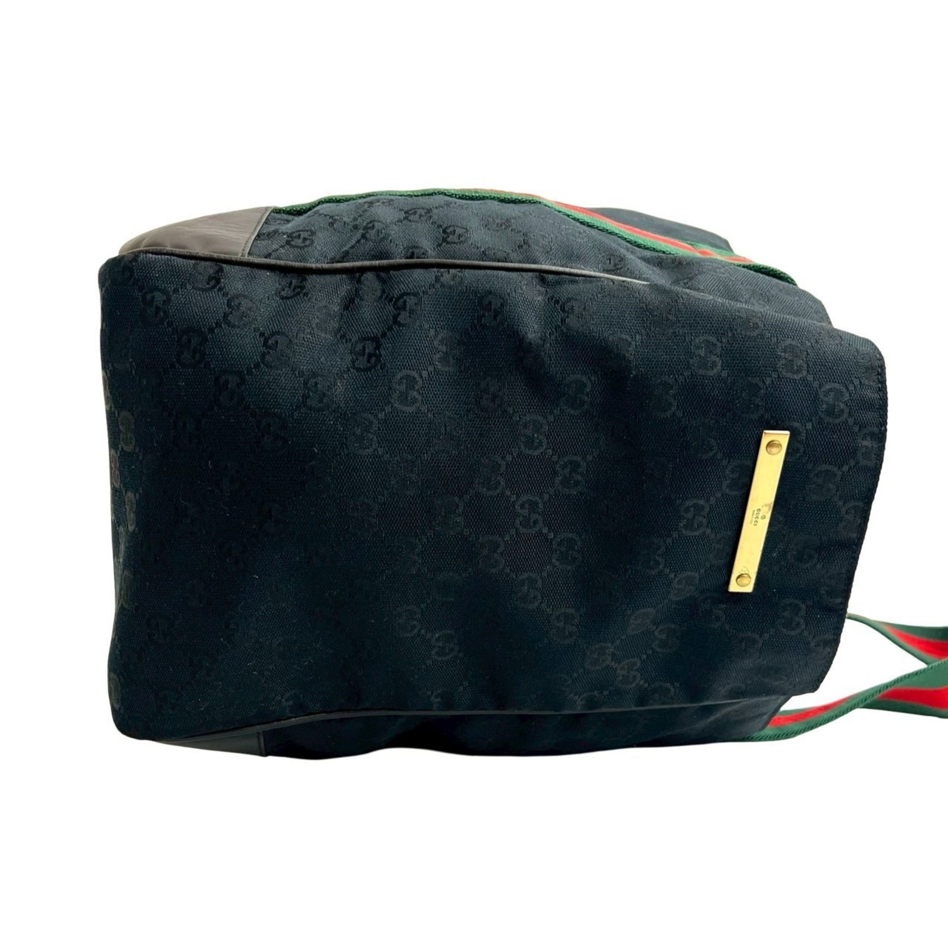 Gucci Black Green Red Color Canvas Leather Handbag Tote Bag