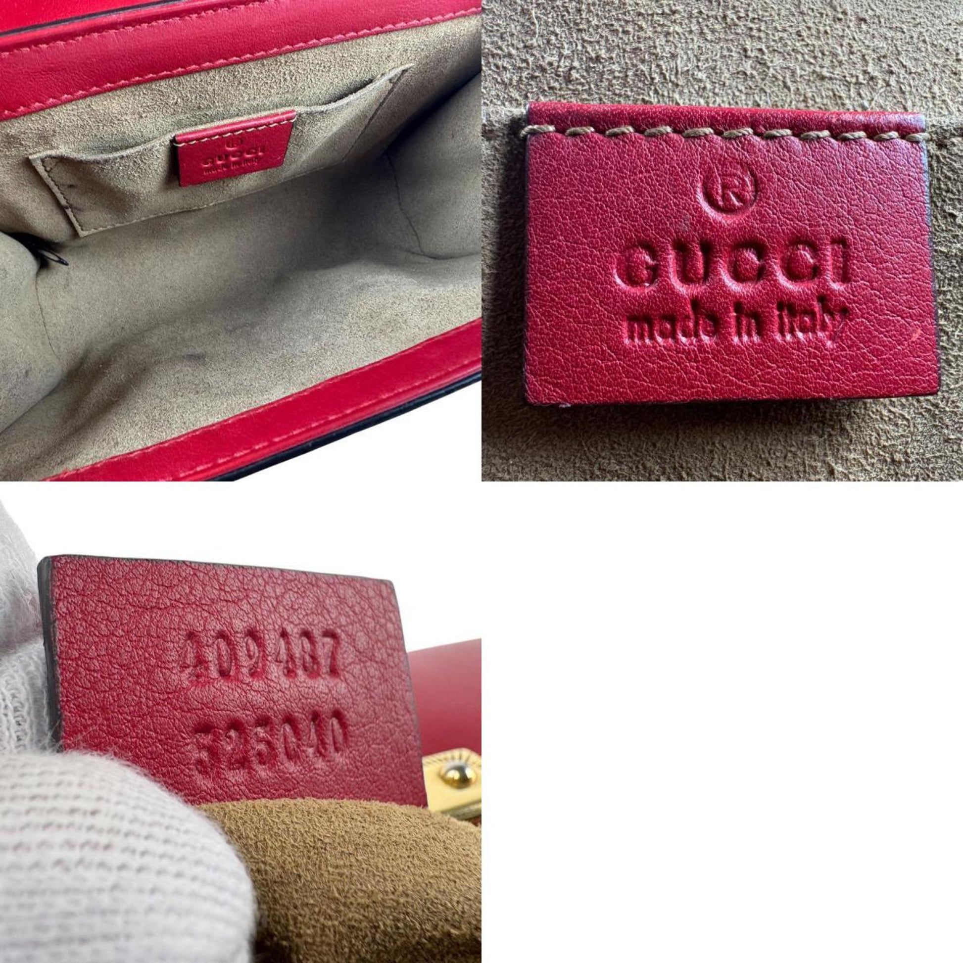 Gucci Brown Red Color Gg Supreme Leather Shoulder Bag