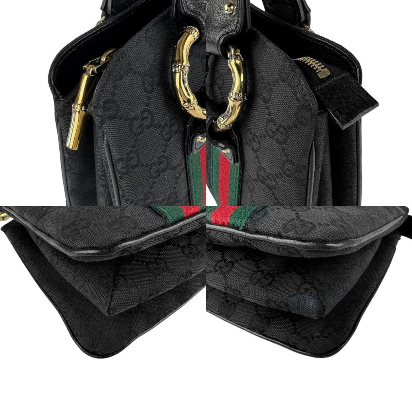 Gucci Black Gg Canvas Leather Handbag
