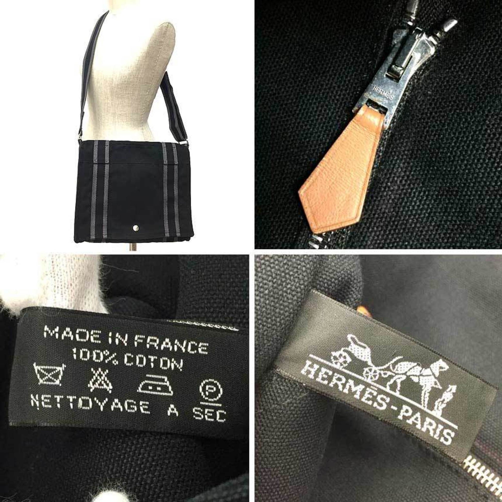 Hermes Fourre Tout Messenger Bag Shoulder Bag Canvas Black