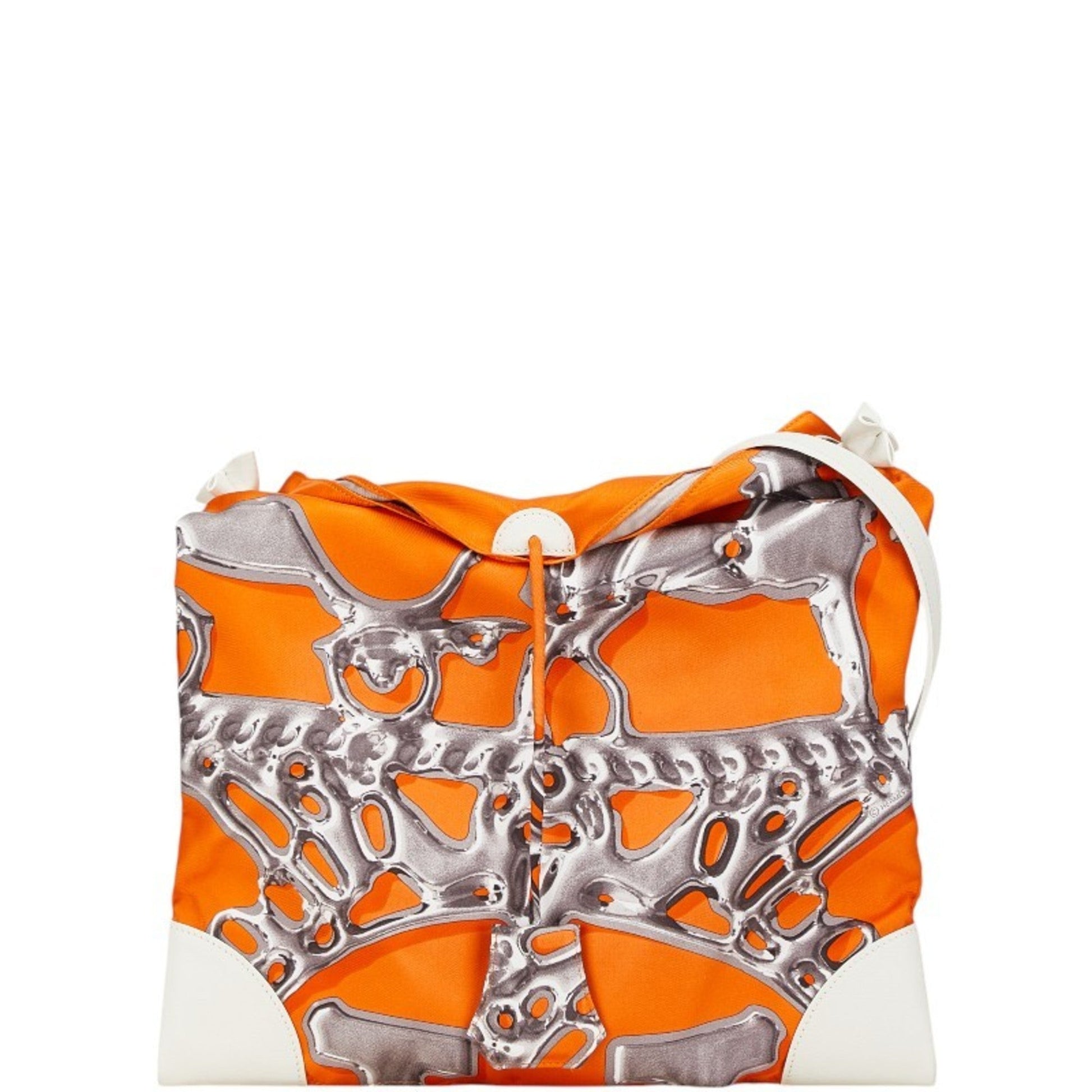Hermes Silk Pouch Shoulder Bag Leather Orange