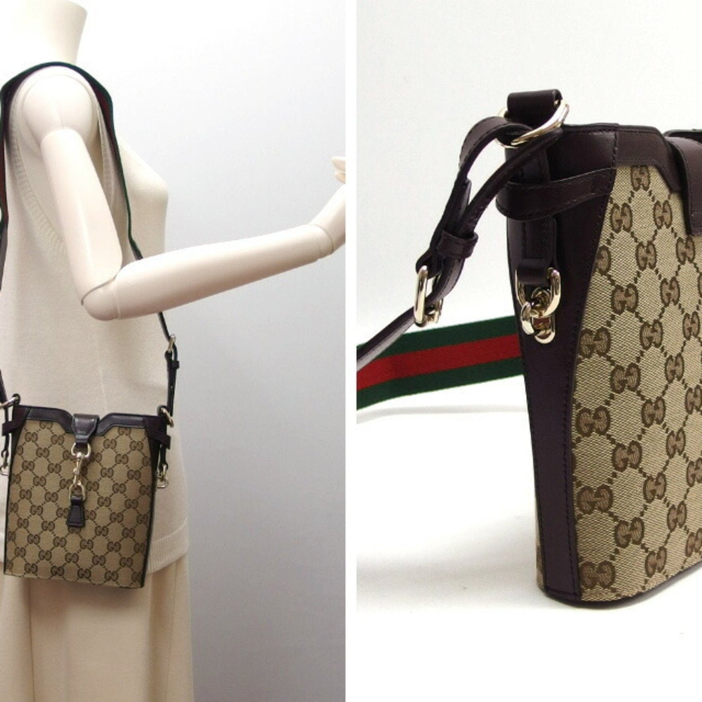 Gucci Beige Dark Brown Canvas Shoulder Bag