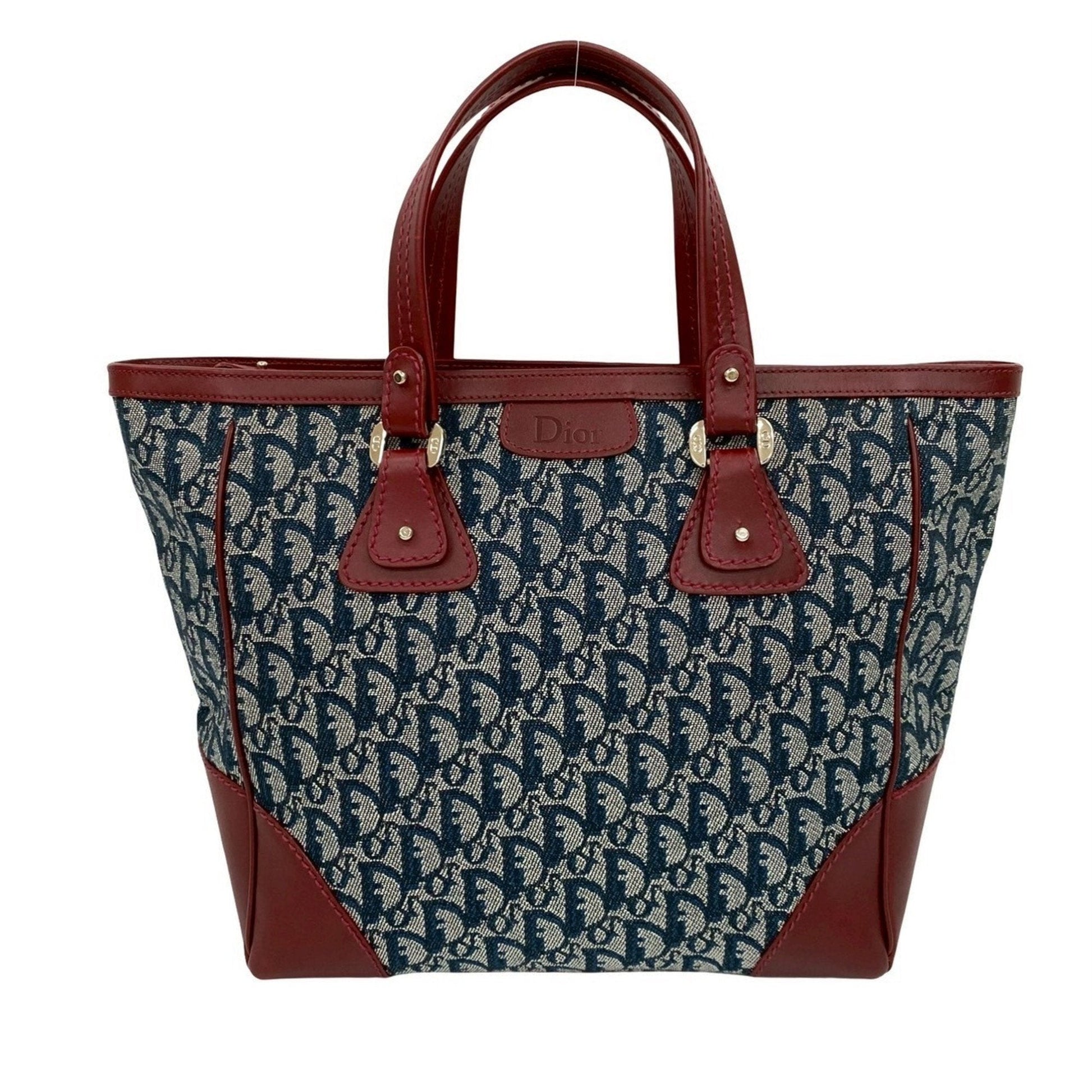 Dior Handbag Christian Wine Tote Bag 3 Leather Canvas Navy
