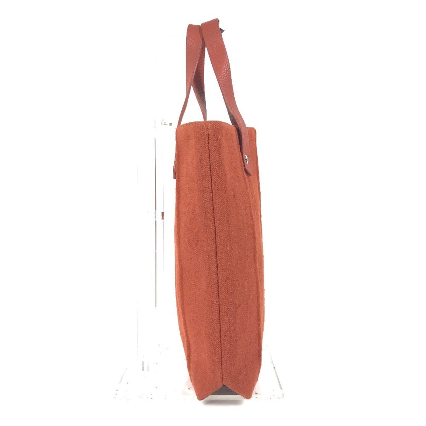 Hermes Wool Handbag Tote Bag Leather Orange