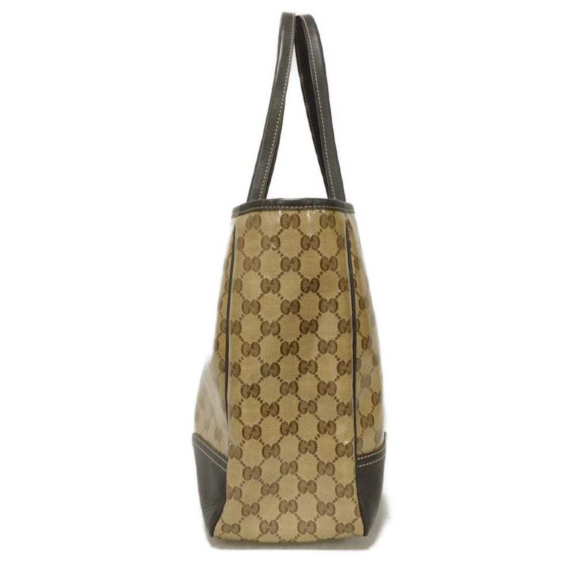 Gucci Beige Brown Gg Crystal Canvas Vinyl Coated Canvas Shoulder Bag Tote Bag