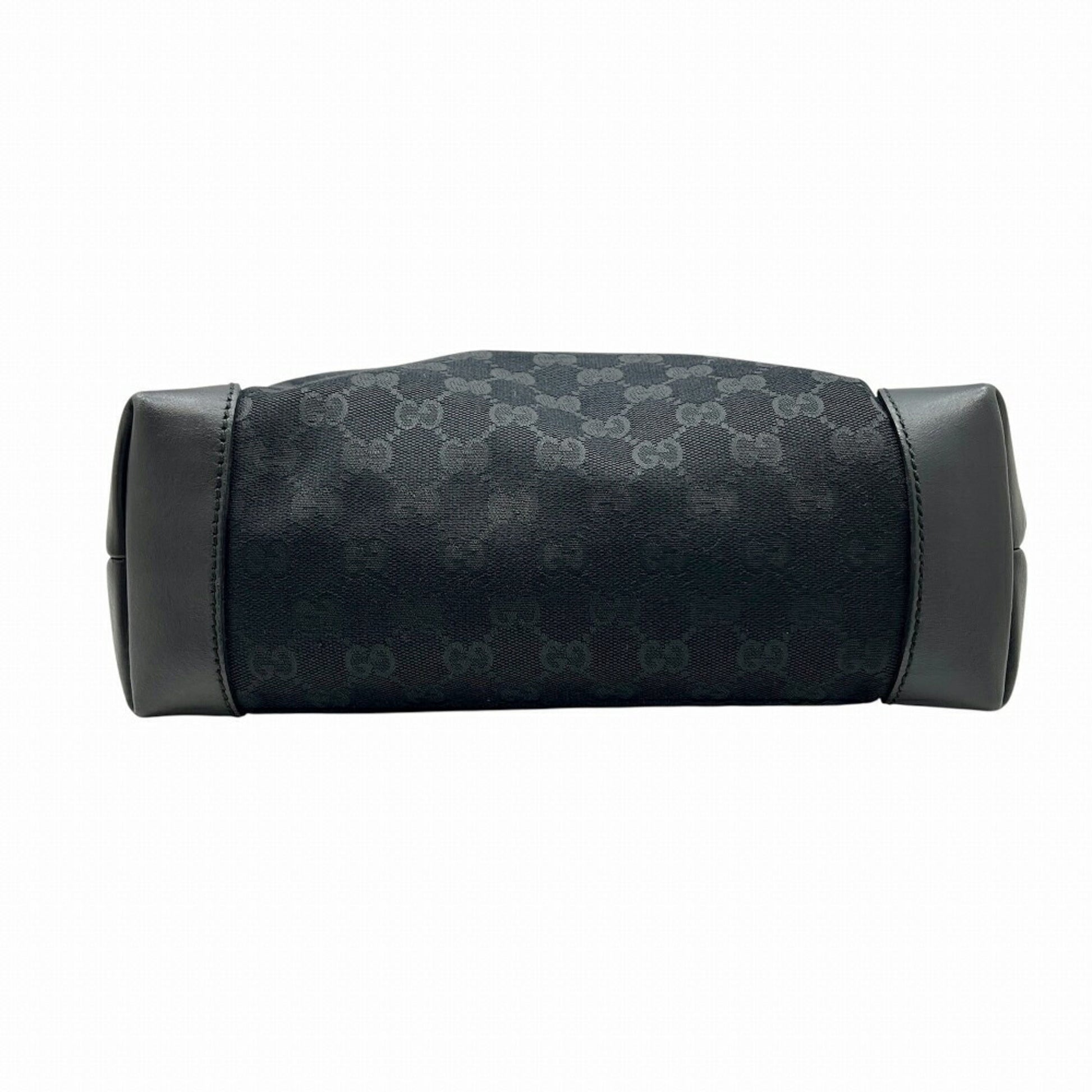 Gucci Black Gg Canvas Leather Shoulder Bag