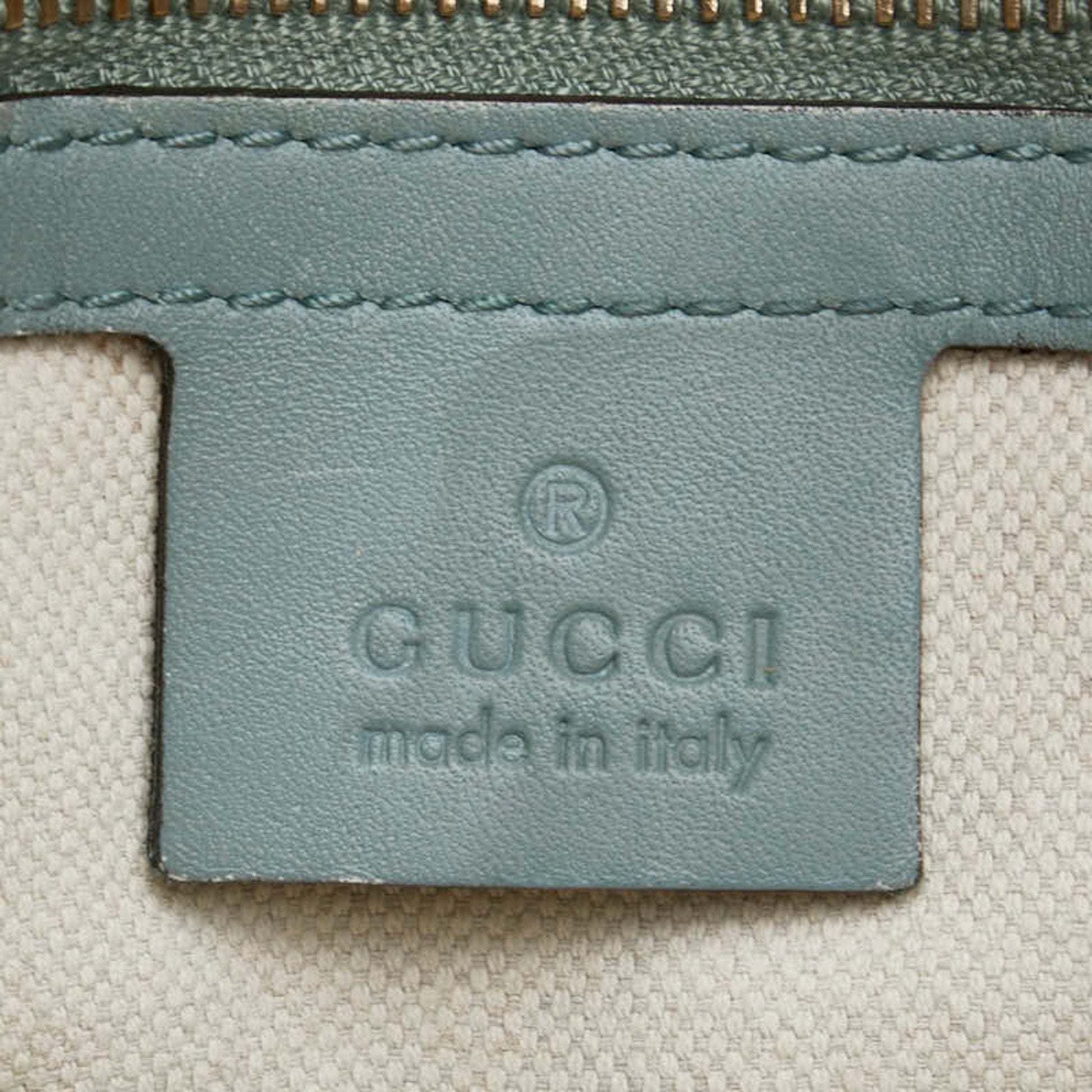 Gucci Beige Blue Canvas Leather Handbag Shoulder Bag