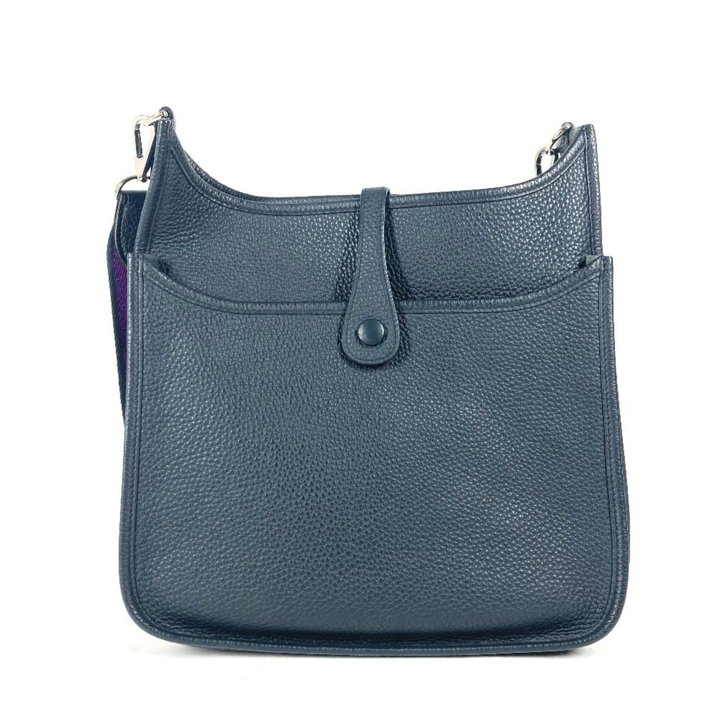 Hermes Taurillon Clemence Shoulder Bag Leather Navy Leather Shoulder Bag