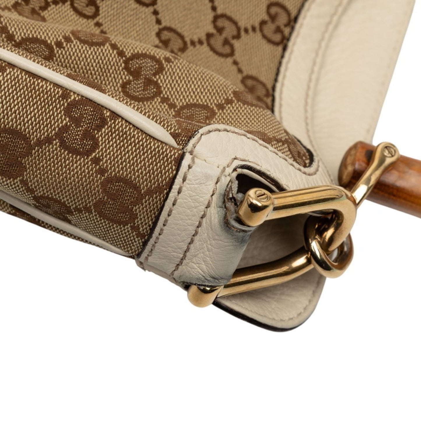 Gucci Beige White Canvas Leather Shoulder Bag
