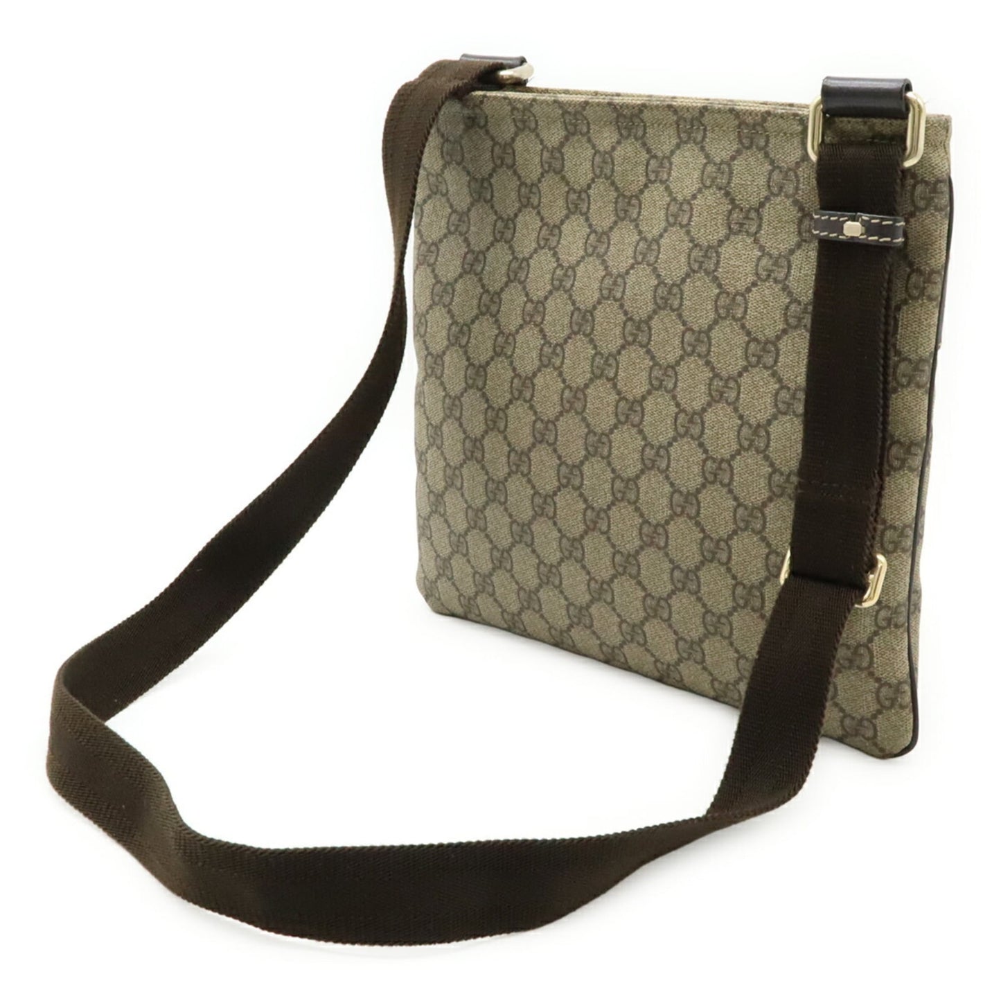 Gucci Beige Brown Dark Brown Khaki Gg Supreme Canvas Leather Shoulder Bag