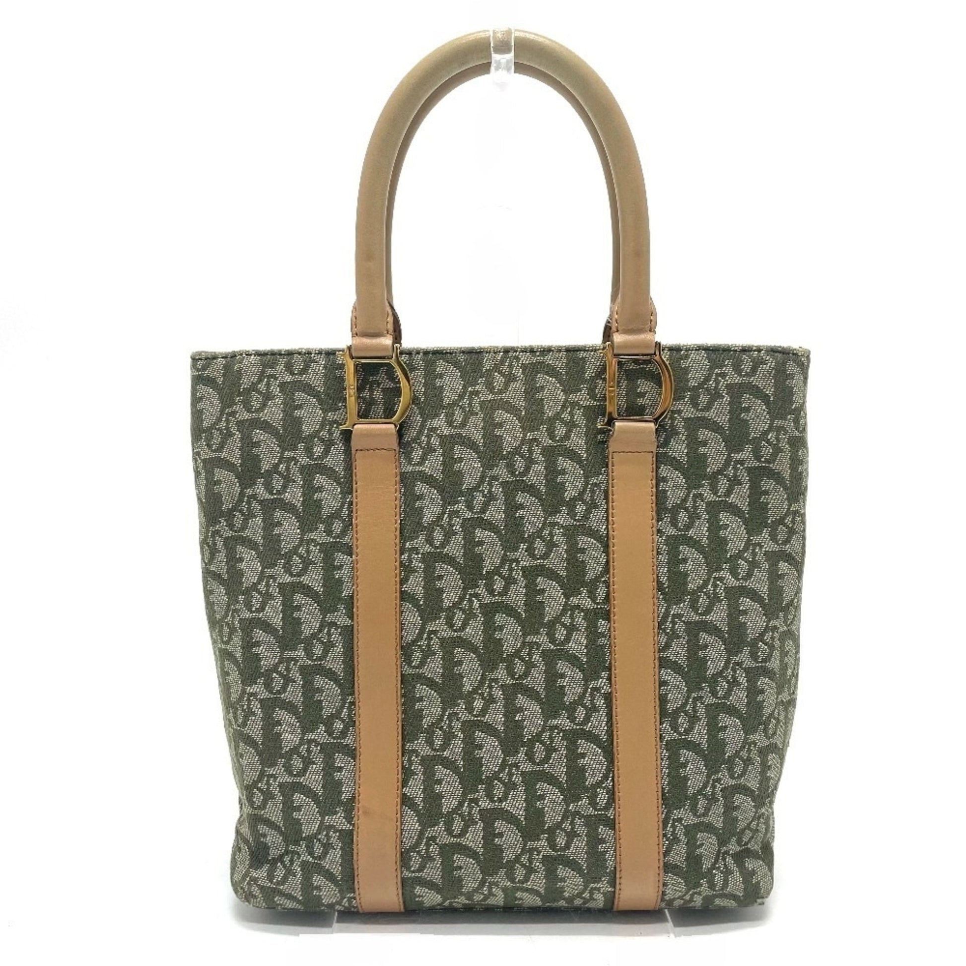 Dior Handbag Christian Tote Bag Leather Canvas Green