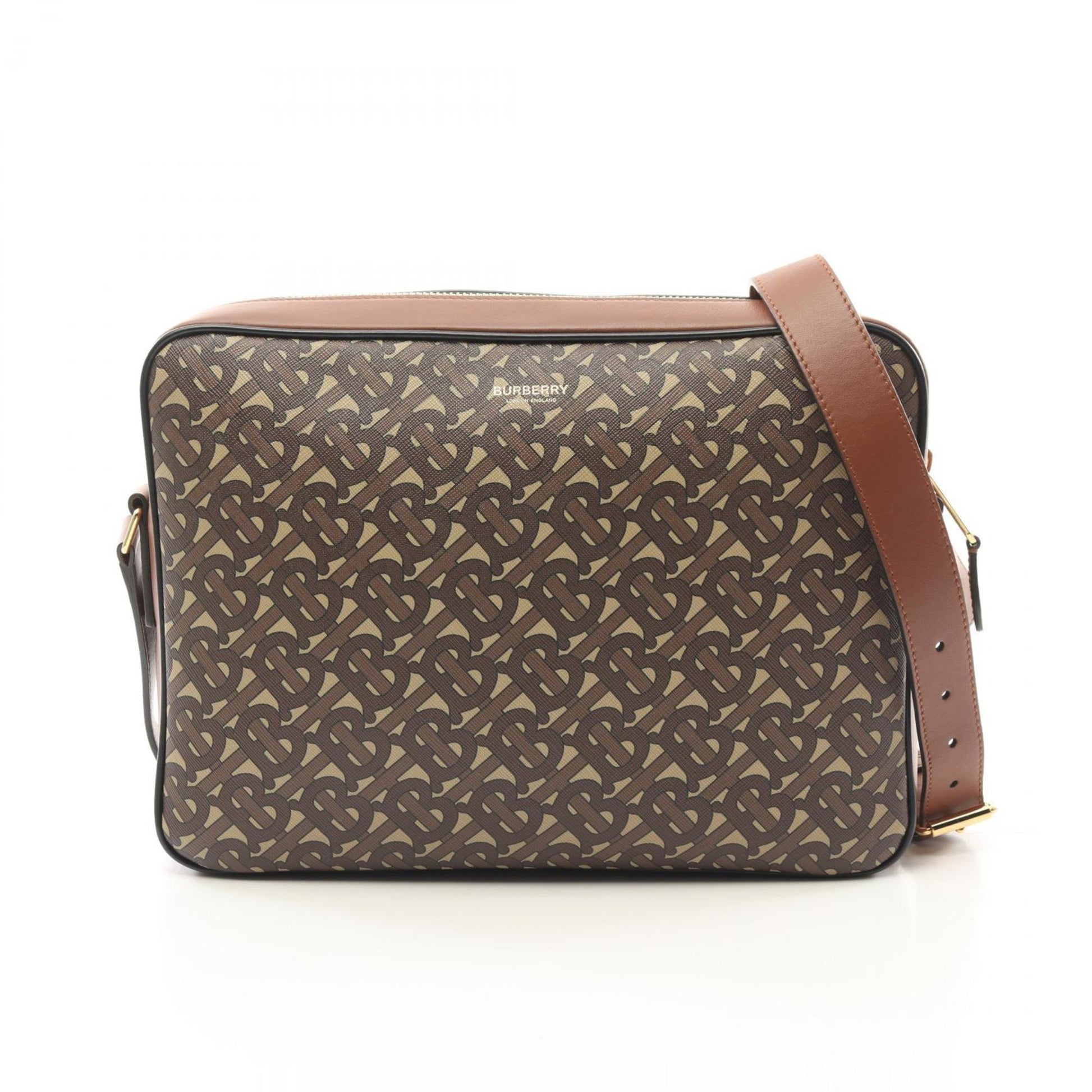 Burberry Pvc Coated Shoulder Bag Leather Canvas Brown