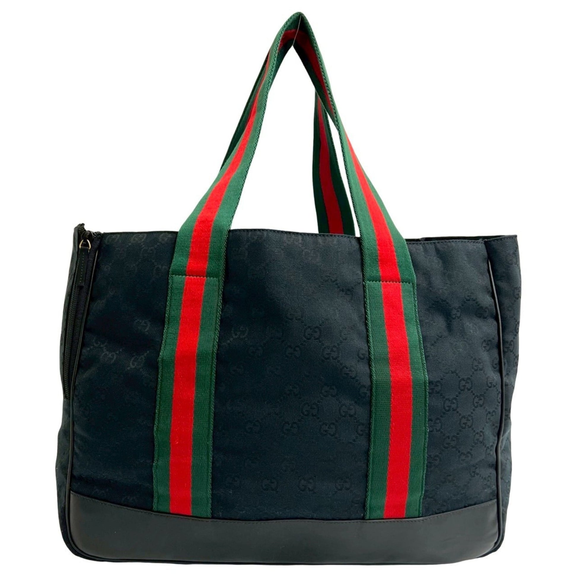 Gucci Black Green Red Color Canvas Leather Handbag Tote Bag