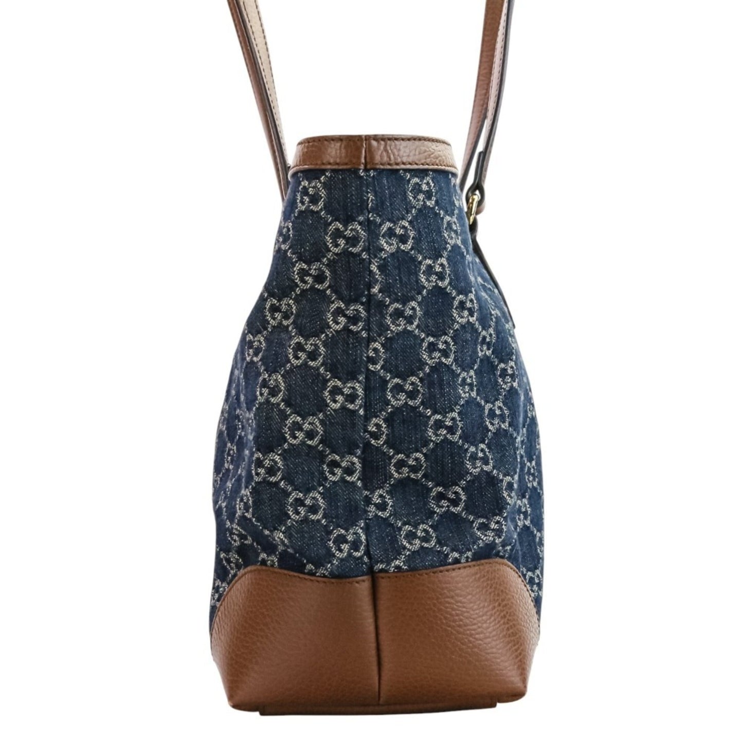 Gucci Brown Dark Blue Denim Leather Tote Bag