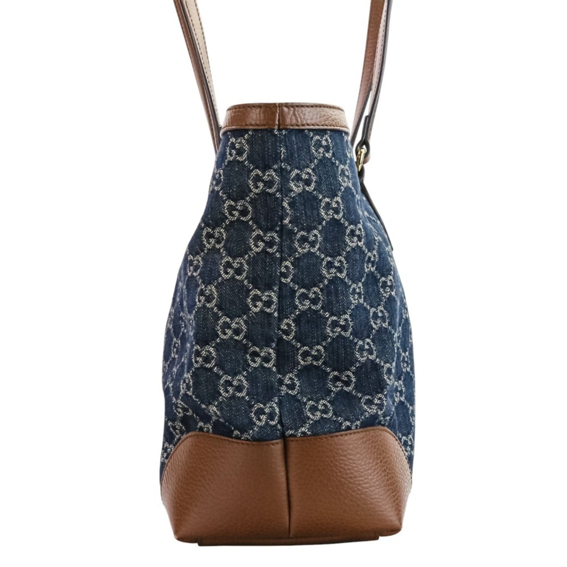 Gucci Brown Dark Blue Denim Leather Tote Bag
