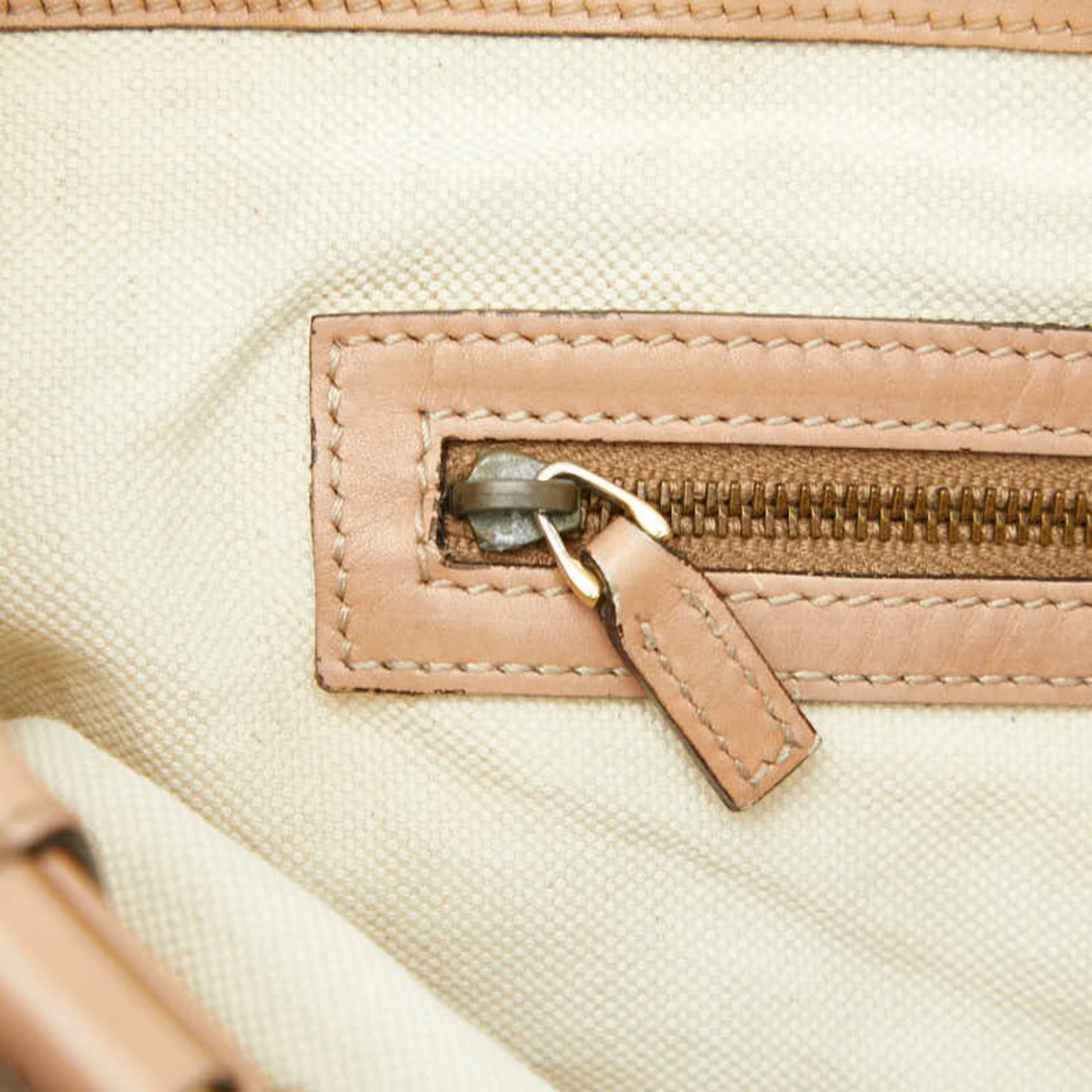 Gucci Beige Pink Canvas Leather Handbag