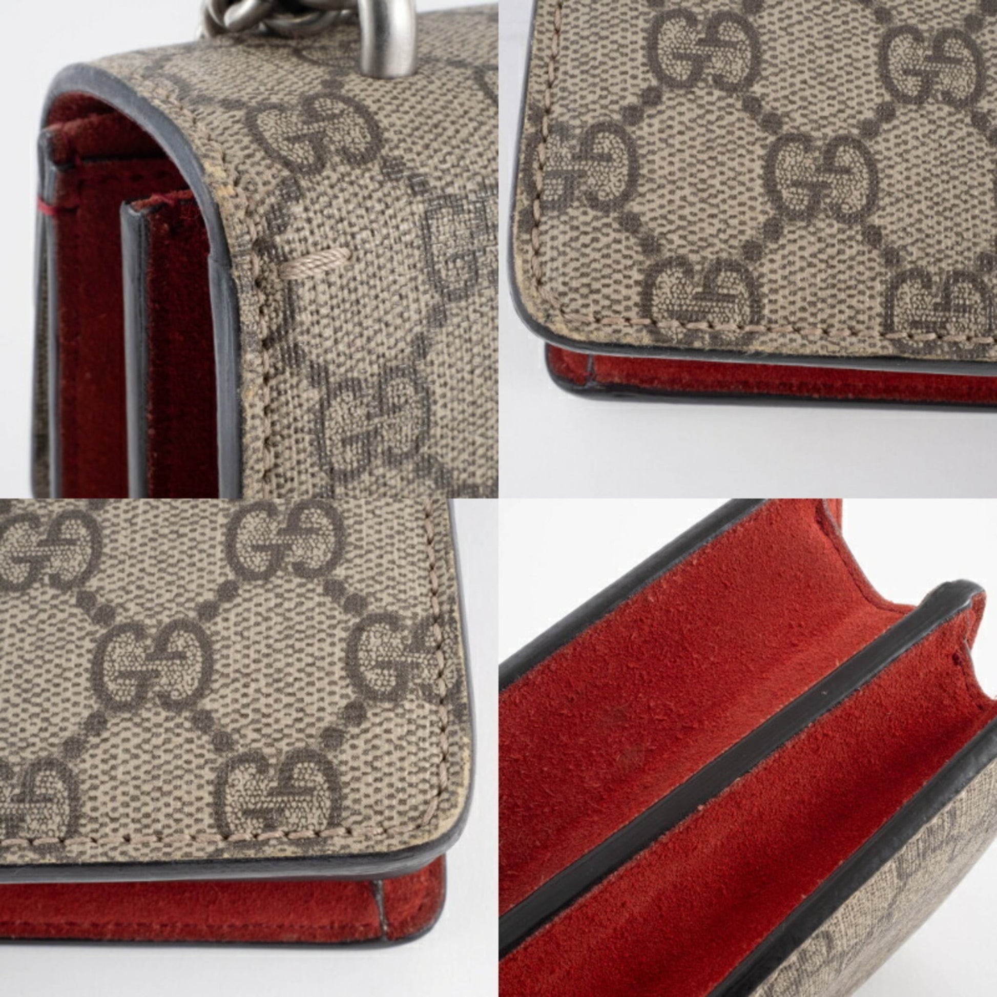 Gucci Beige Red Color Gg Supreme Leather Shoulder Bag