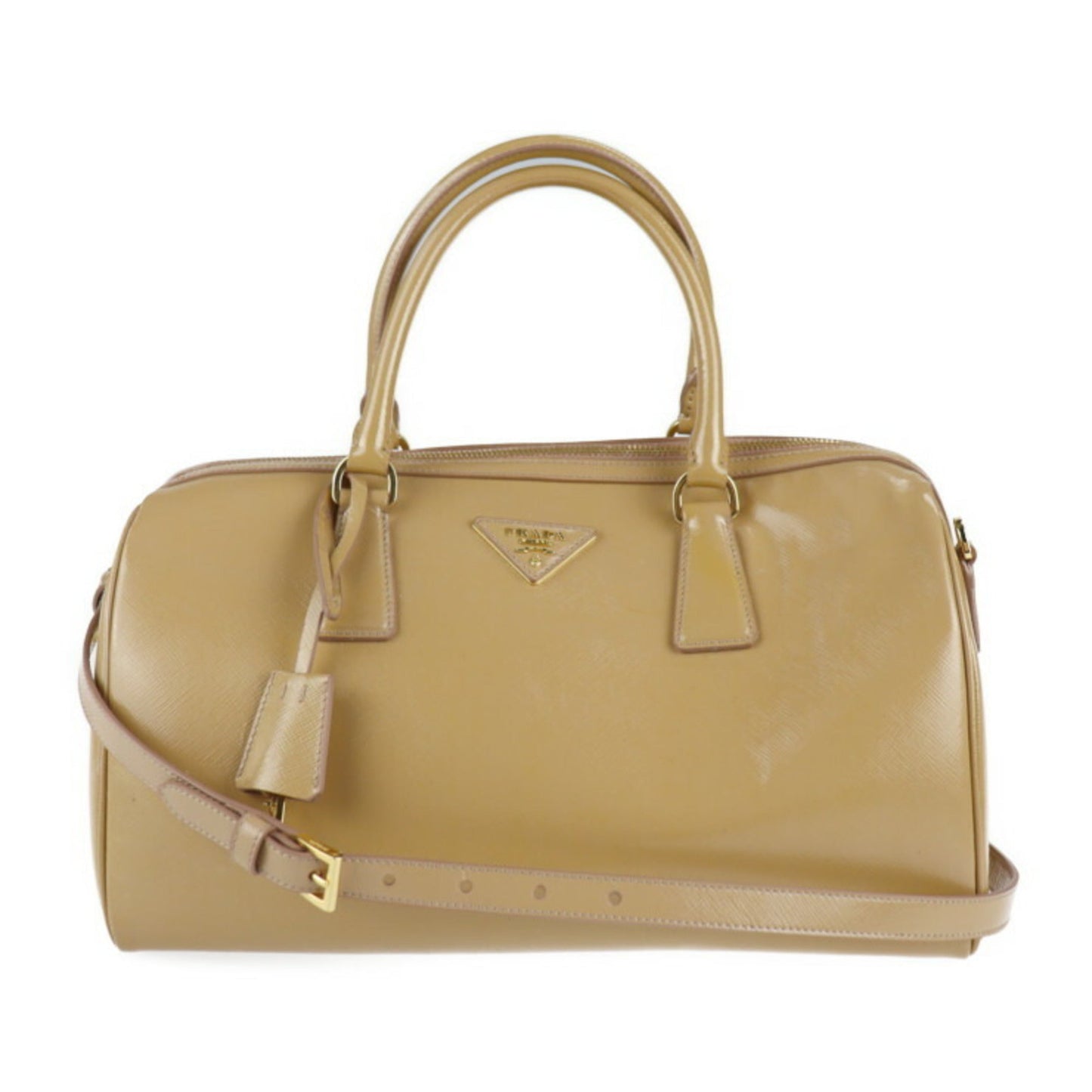 Prada Handbag Cammeo 2Way Shoulder Bag Boston Leather Patent Beige