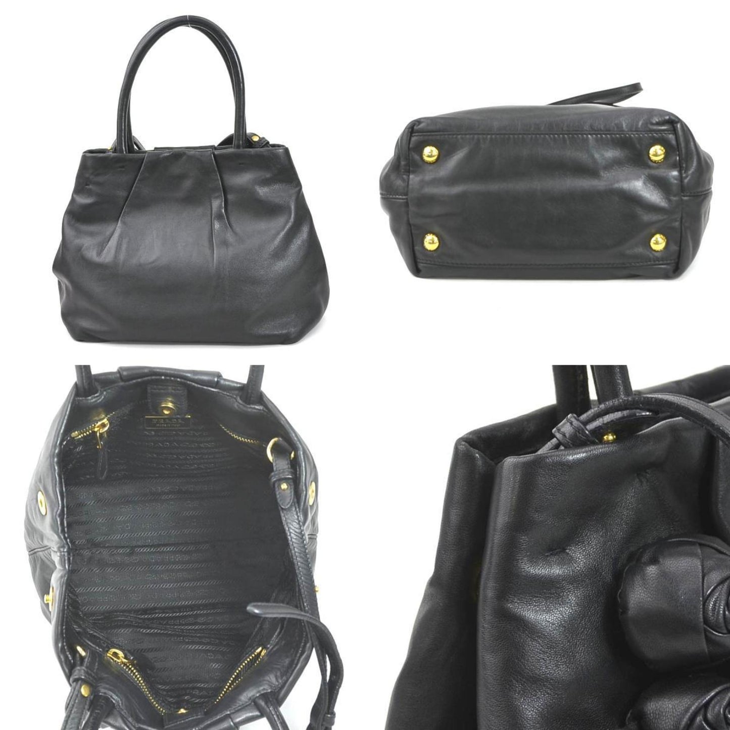 Prada Handbag Shoulder Bag Ladies Leather Black Gold