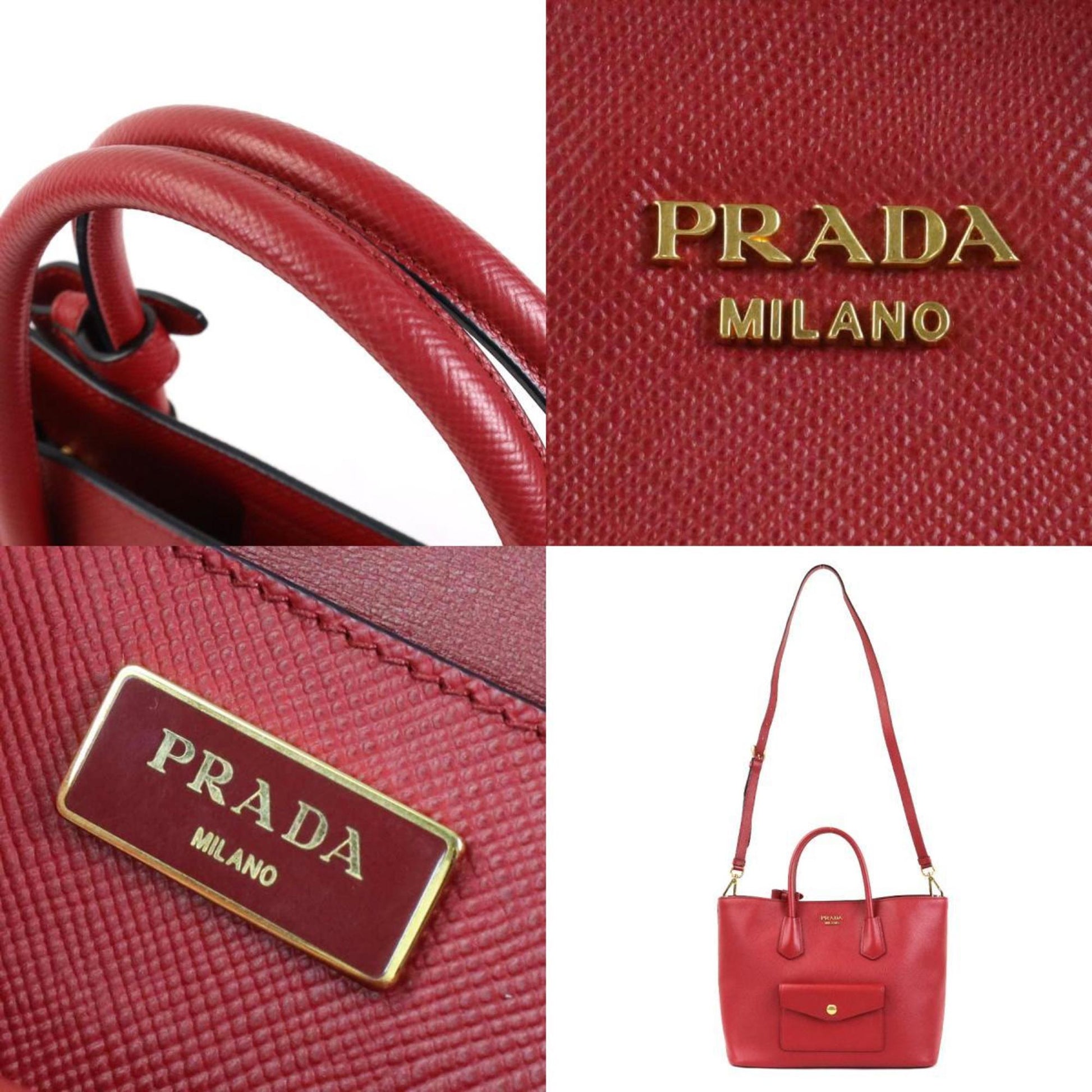 Prada Handbag Shoulder Bag Unisex Leather Red