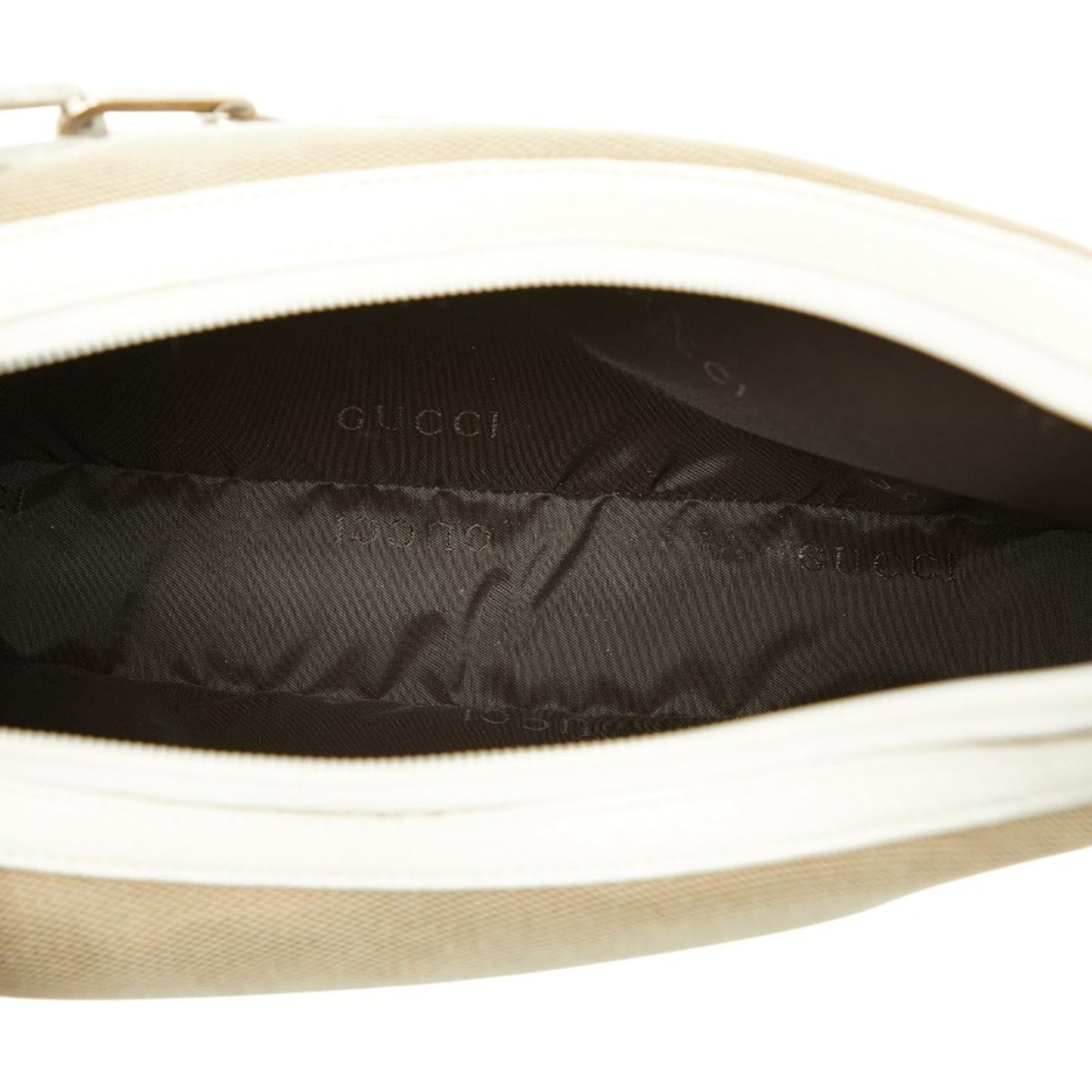 Gucci Beige White Canvas Leather Shoulder Bag