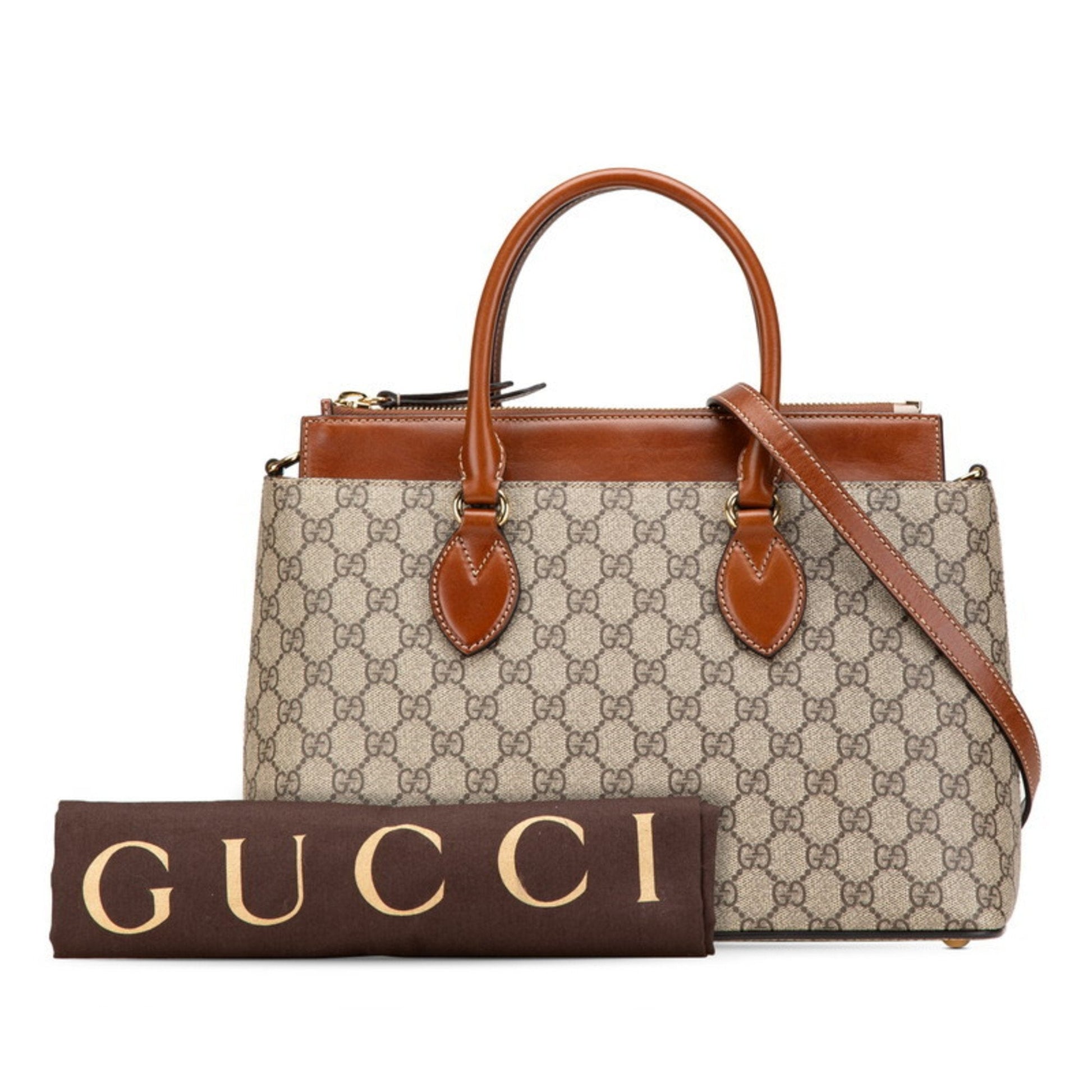 Gucci Beige Brown Pvc Leather Handbag Shoulder Bag