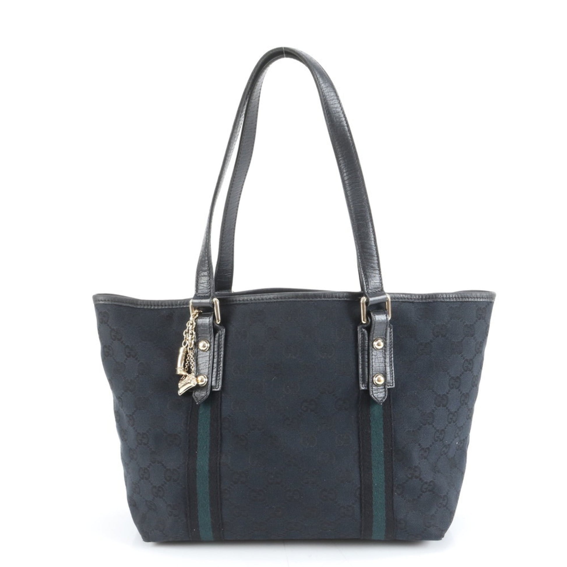 Gucci Black Leather Canvas Tote Bag