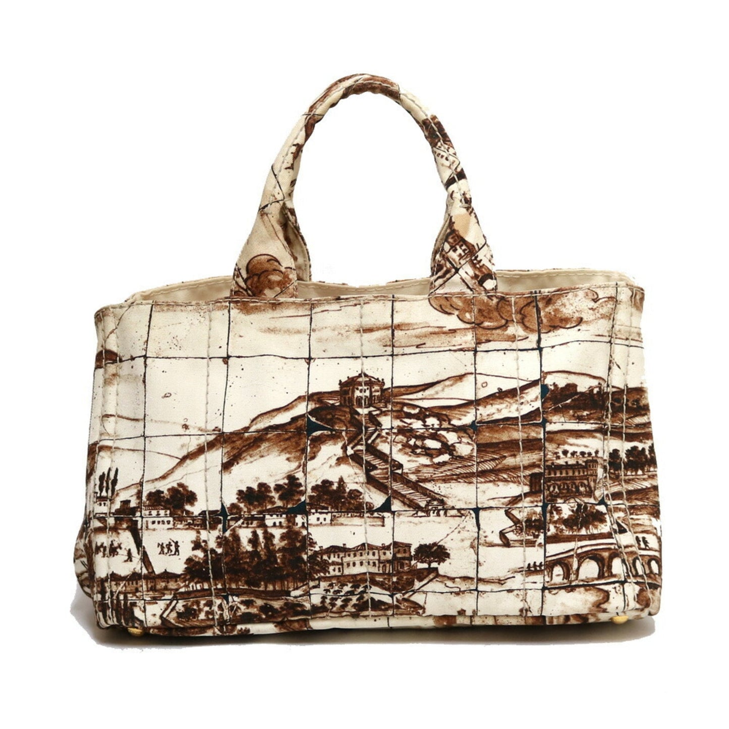 Prada Tote Bag Handbag Kanapat Ladies Canvas Beige