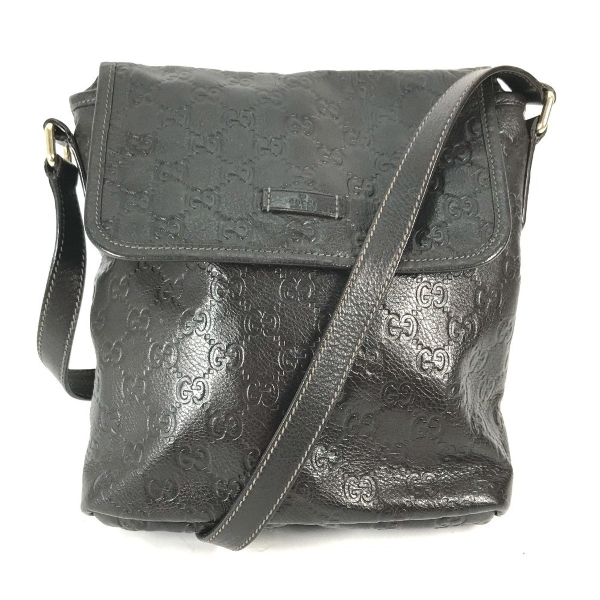 Gucci Dark Brown Leather Pochette Shoulder Bag