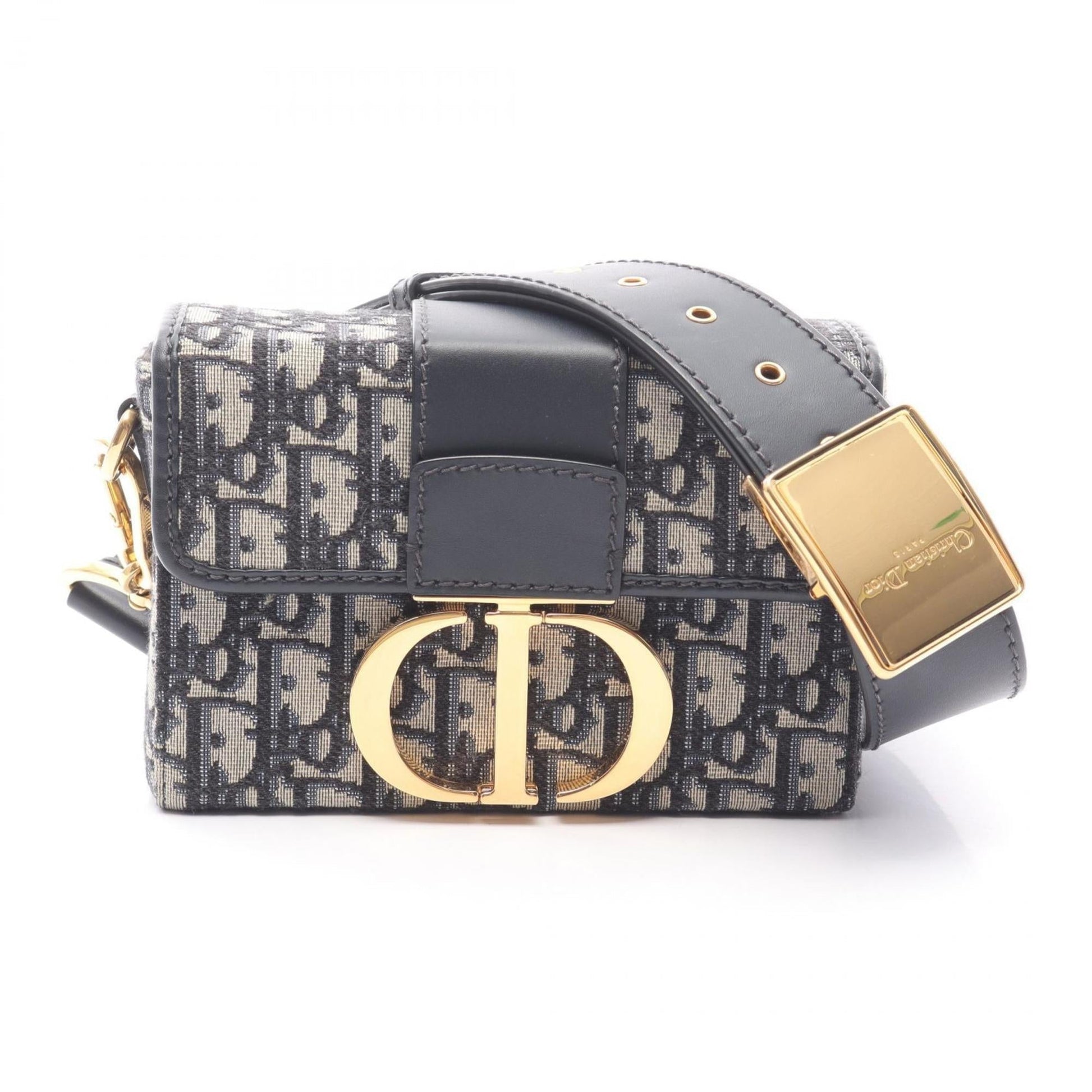 Dior Handbag Christian Shoulder Bag Leather Canvas Black