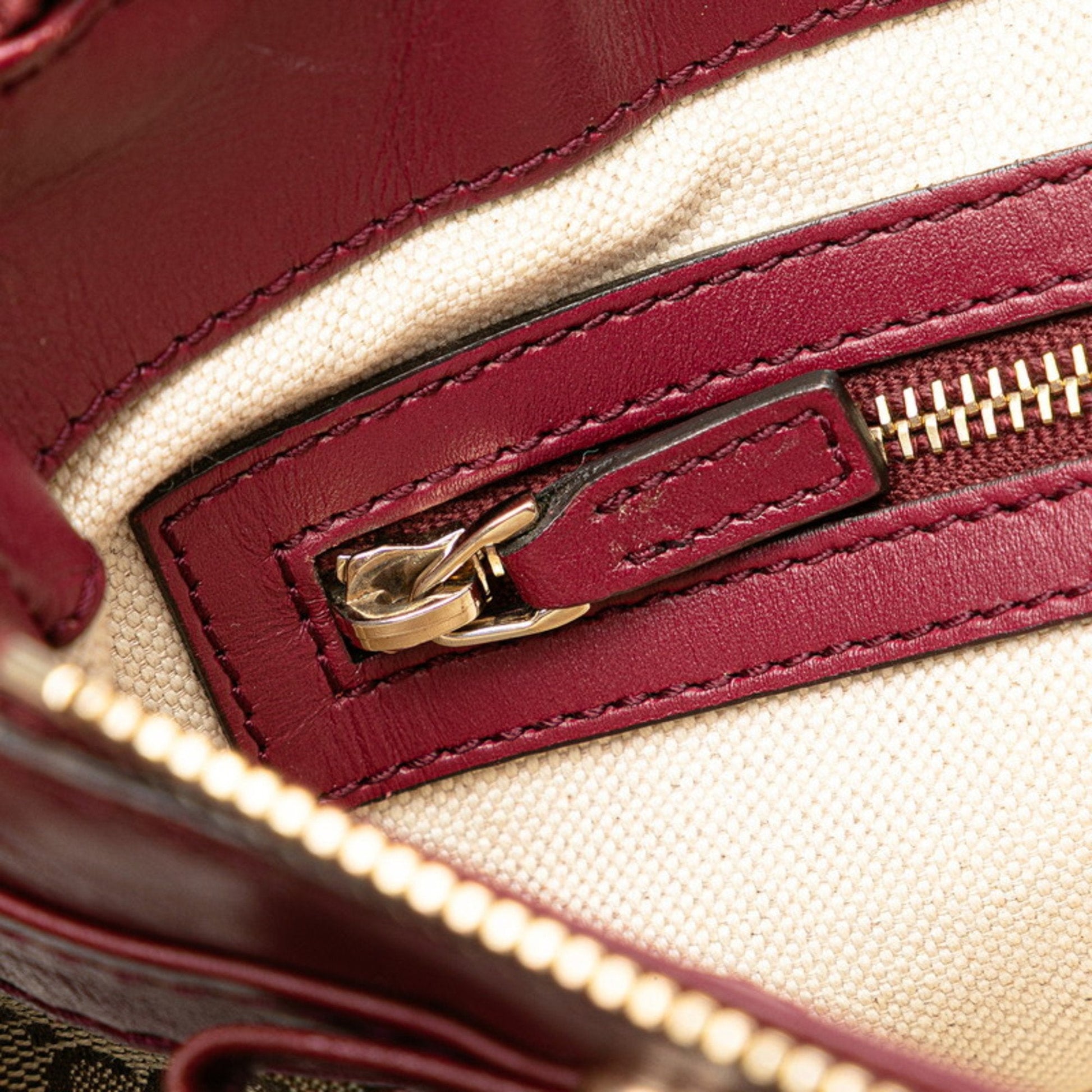 Gucci Beige Wine Canvas Leather Shoulder Bag