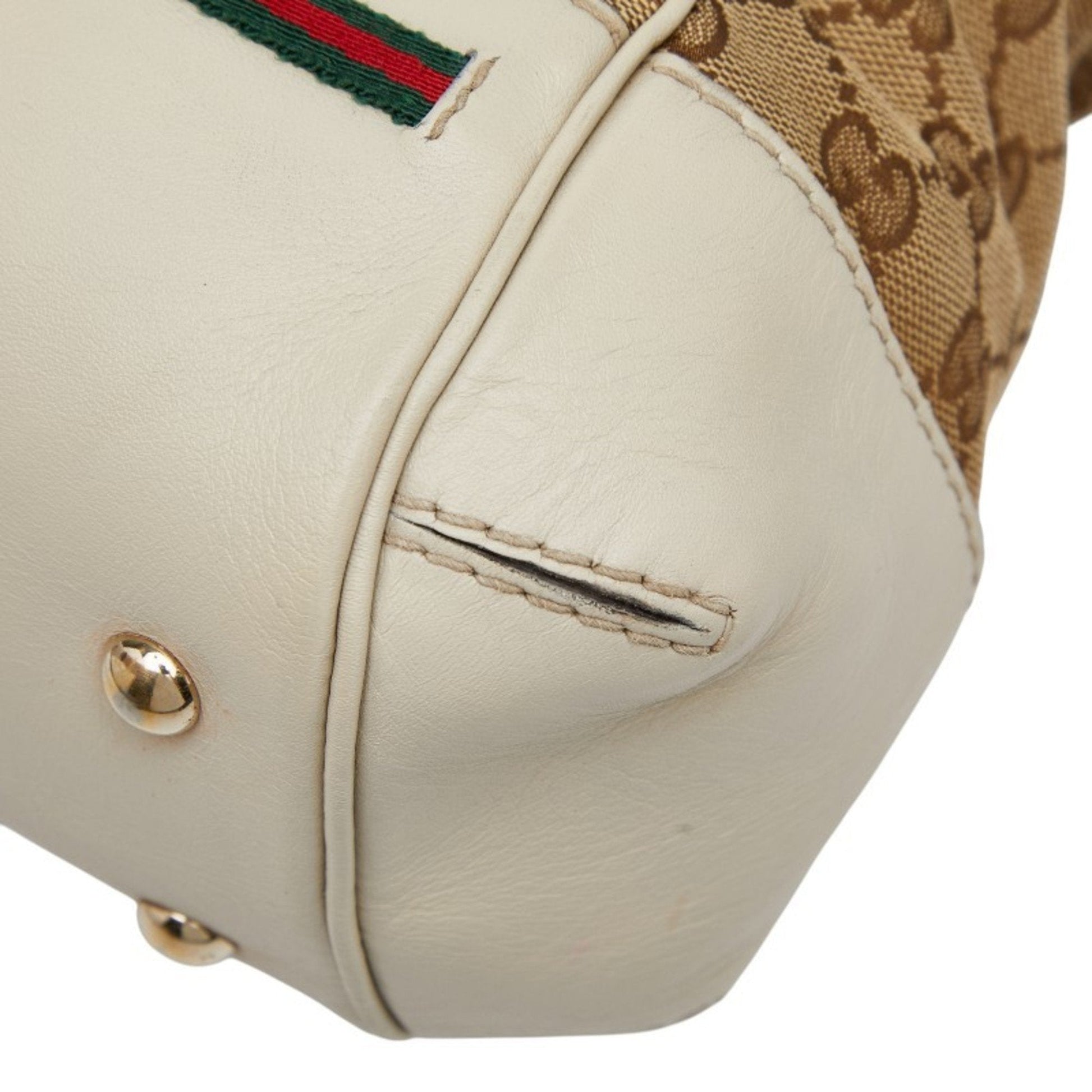 Gucci Beige Ivory Canvas Leather Shoulder Bag Tote Bag