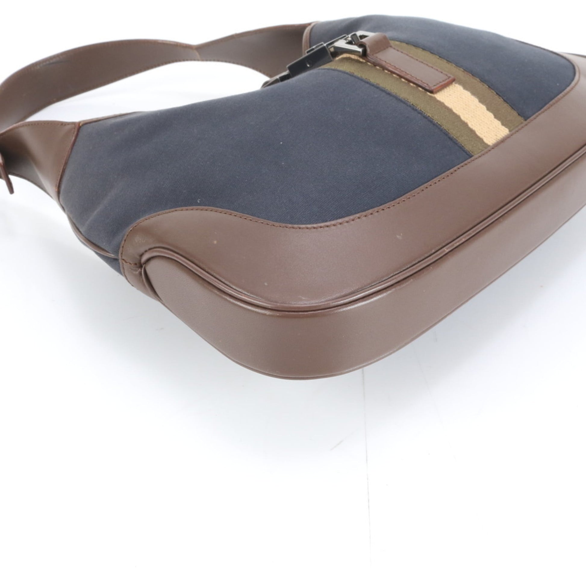Gucci Brown Navy Leather Canvas Handbag Shoulder Bag