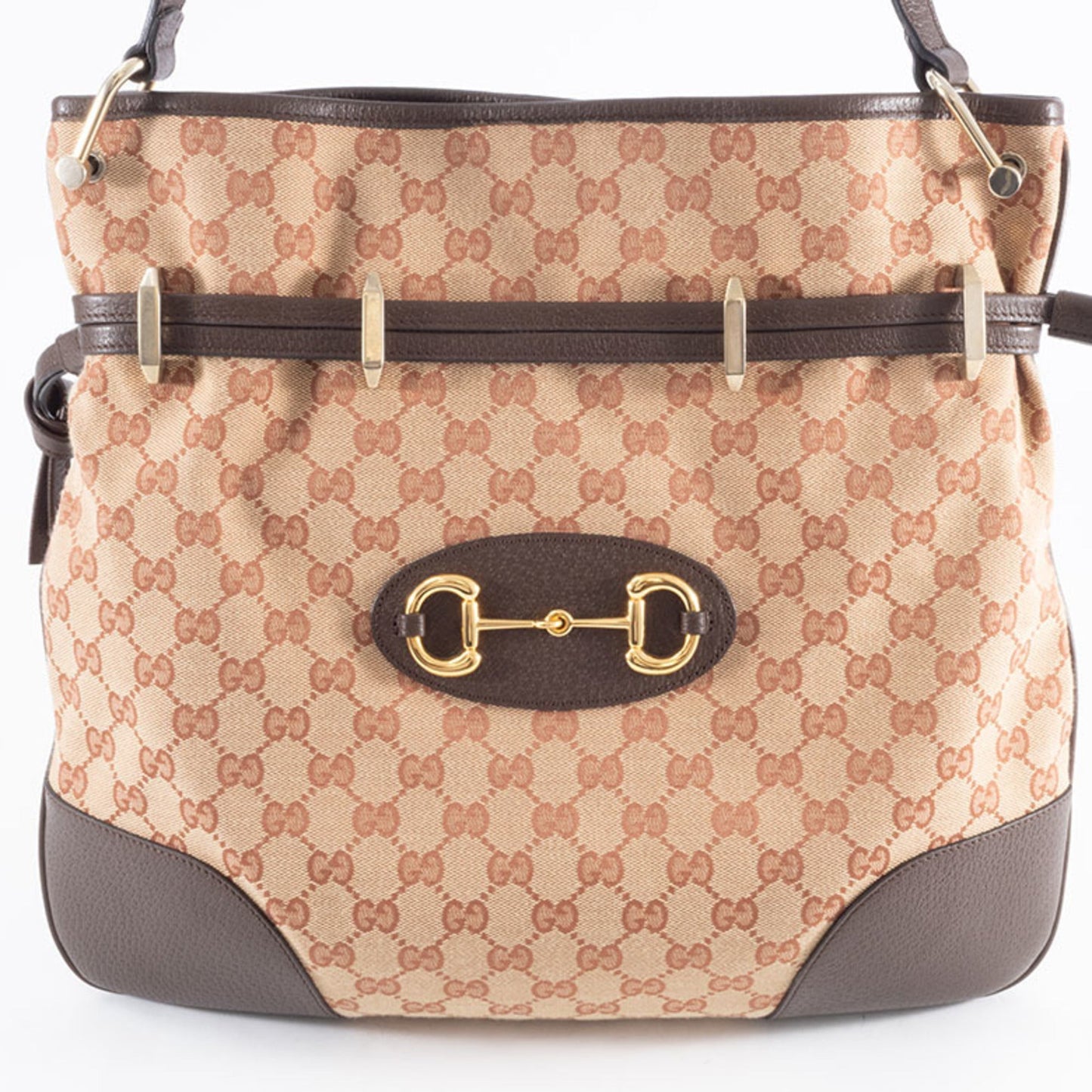 Gucci Beige Brown Gg Canvas Leather Shoulder Bag