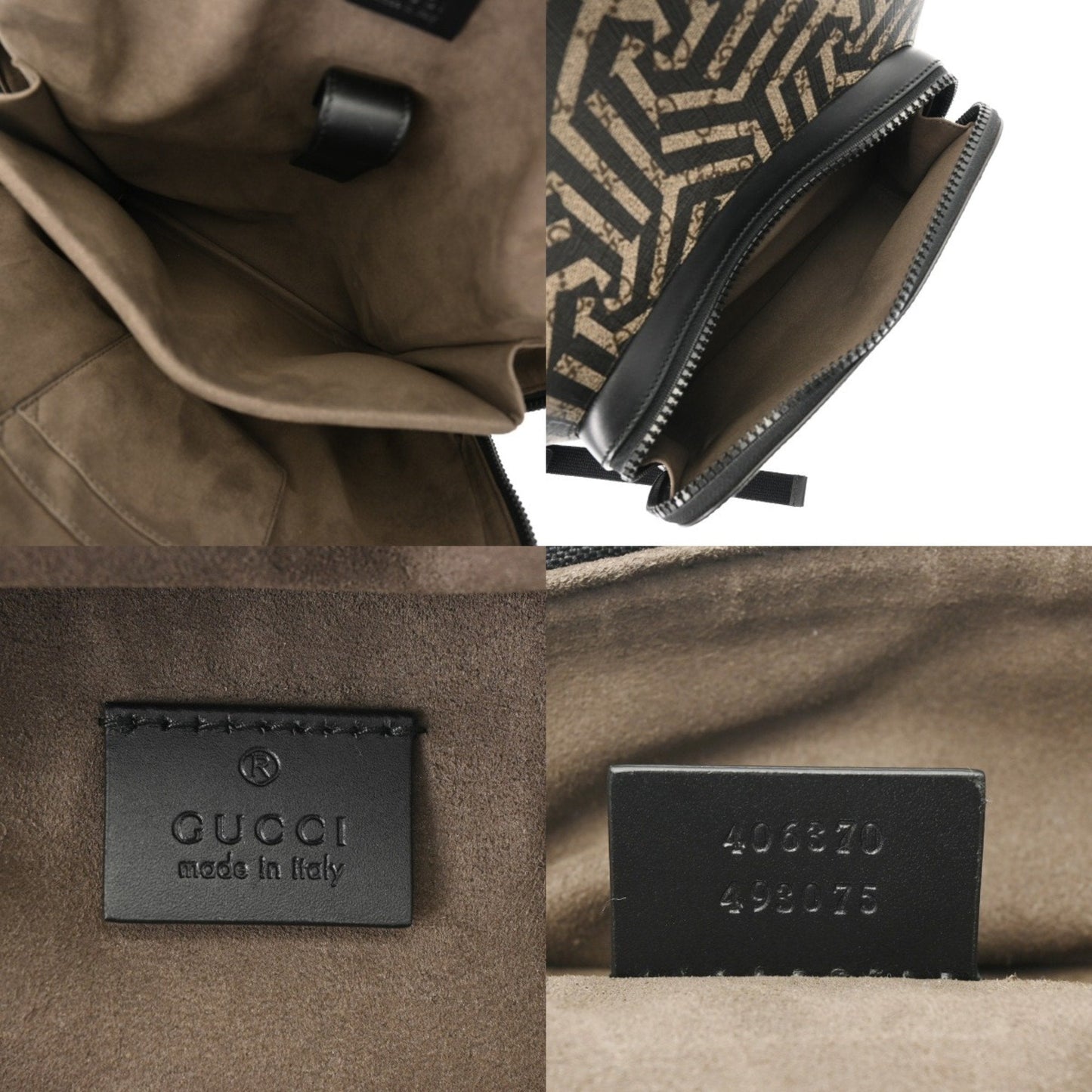 Gucci Beige Black Leather Gg Supreme Canvas Backpack