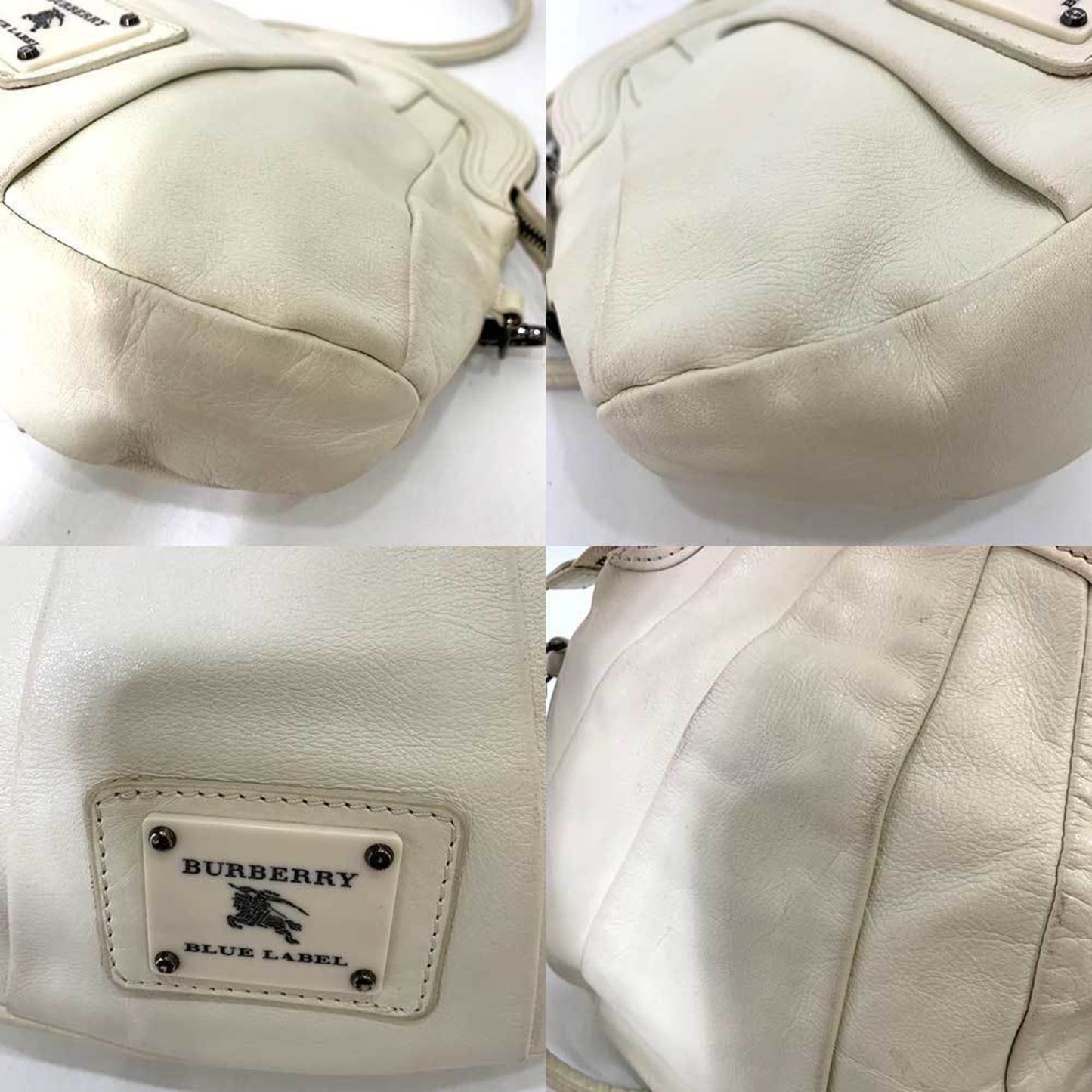 Burberry Label Ivory Pochette Shoulder Bag Leather White Blue