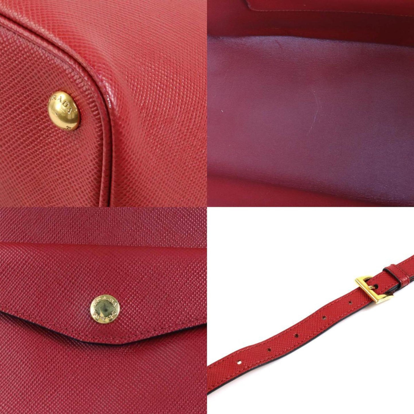 Prada Handbag Shoulder Bag Unisex Leather Red
