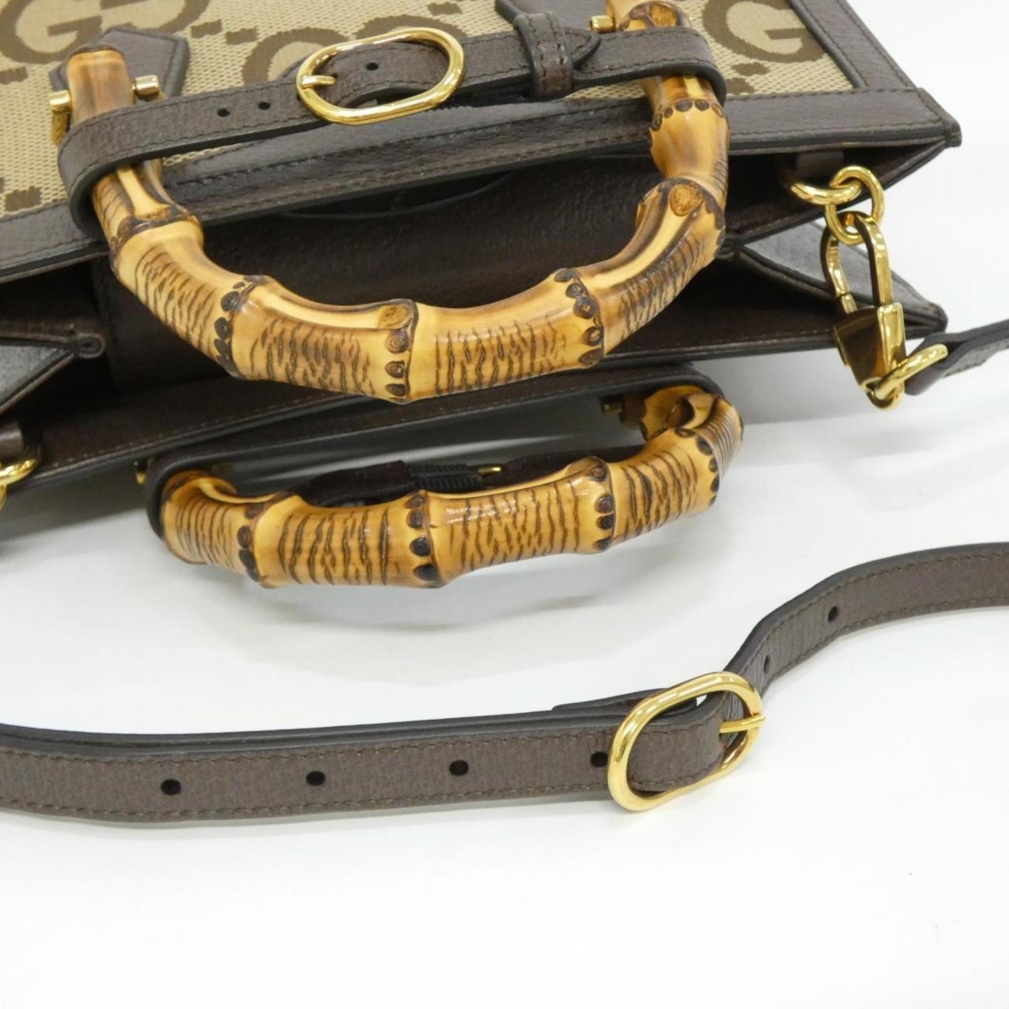Gucci Gg Canvas Brown Camel Gg Canvas Leather Handbag