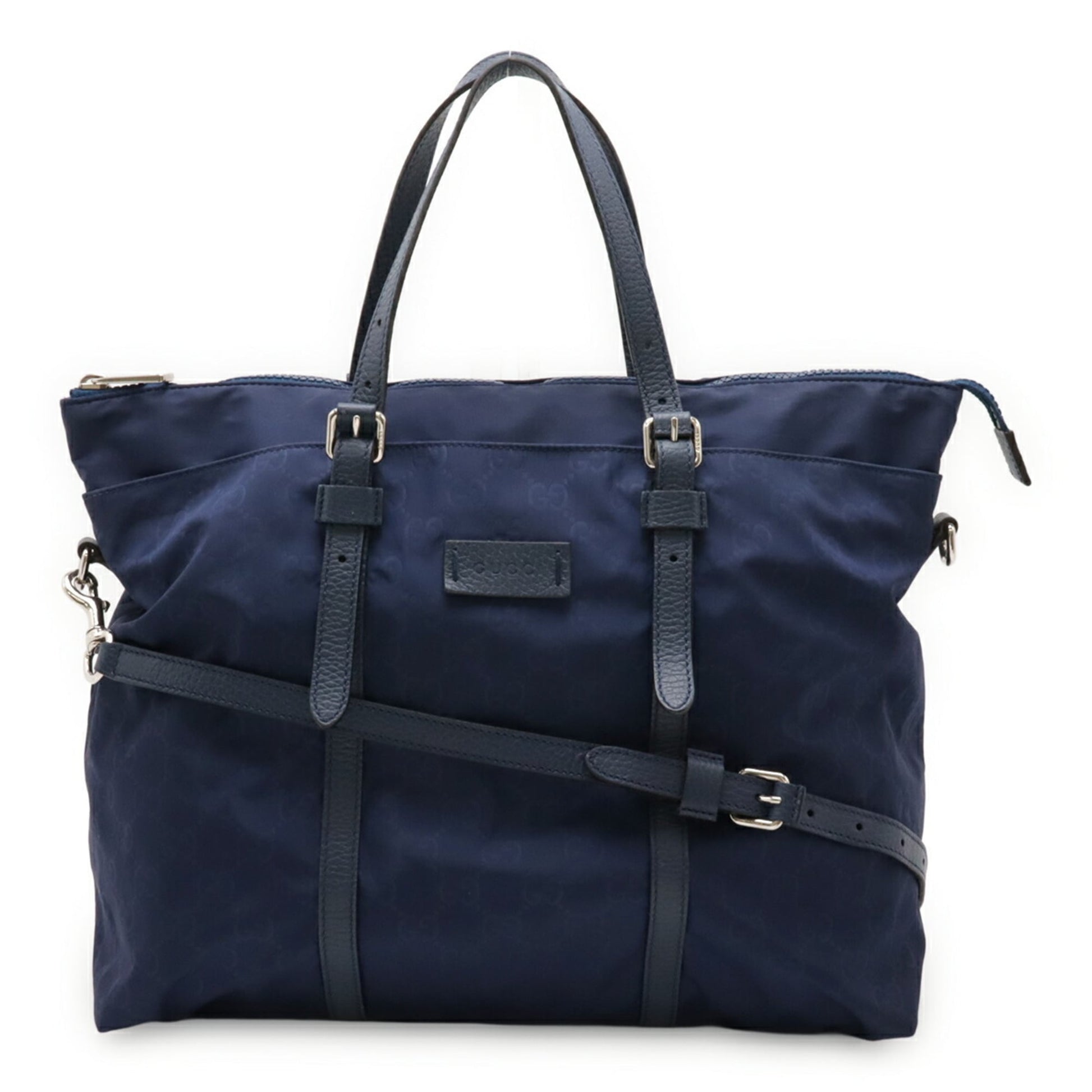 Gucci Blue Nylon Leather Shoulder Bag Tote Bag