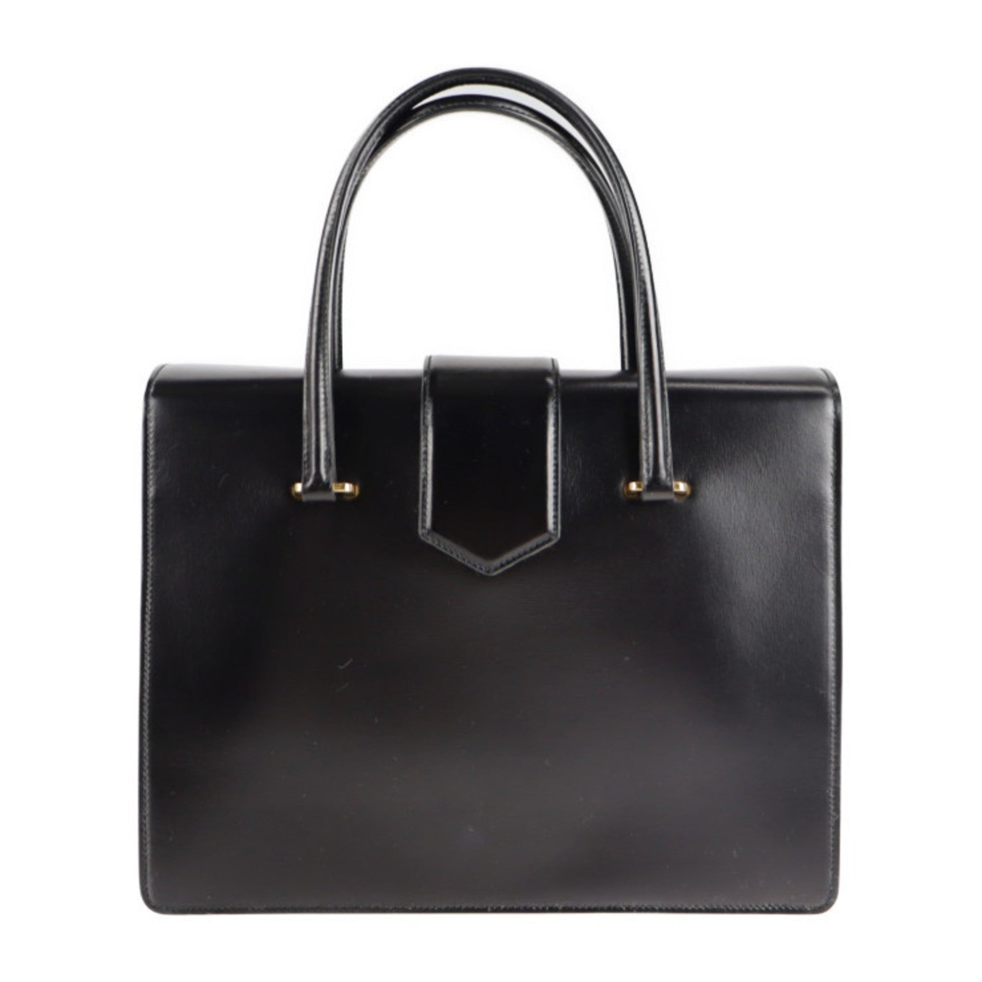 Prada Turn Lock Handbag Box Calf Black Yellow Travel Bag