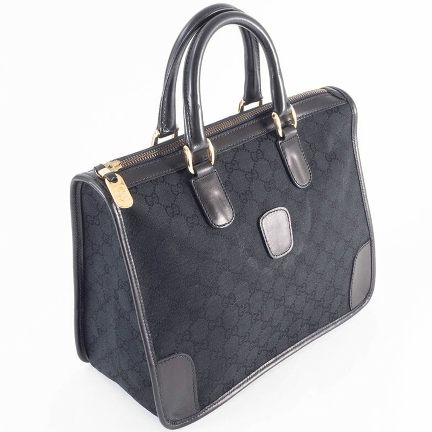 Gucci Black Gg Canvas Leather Handbag