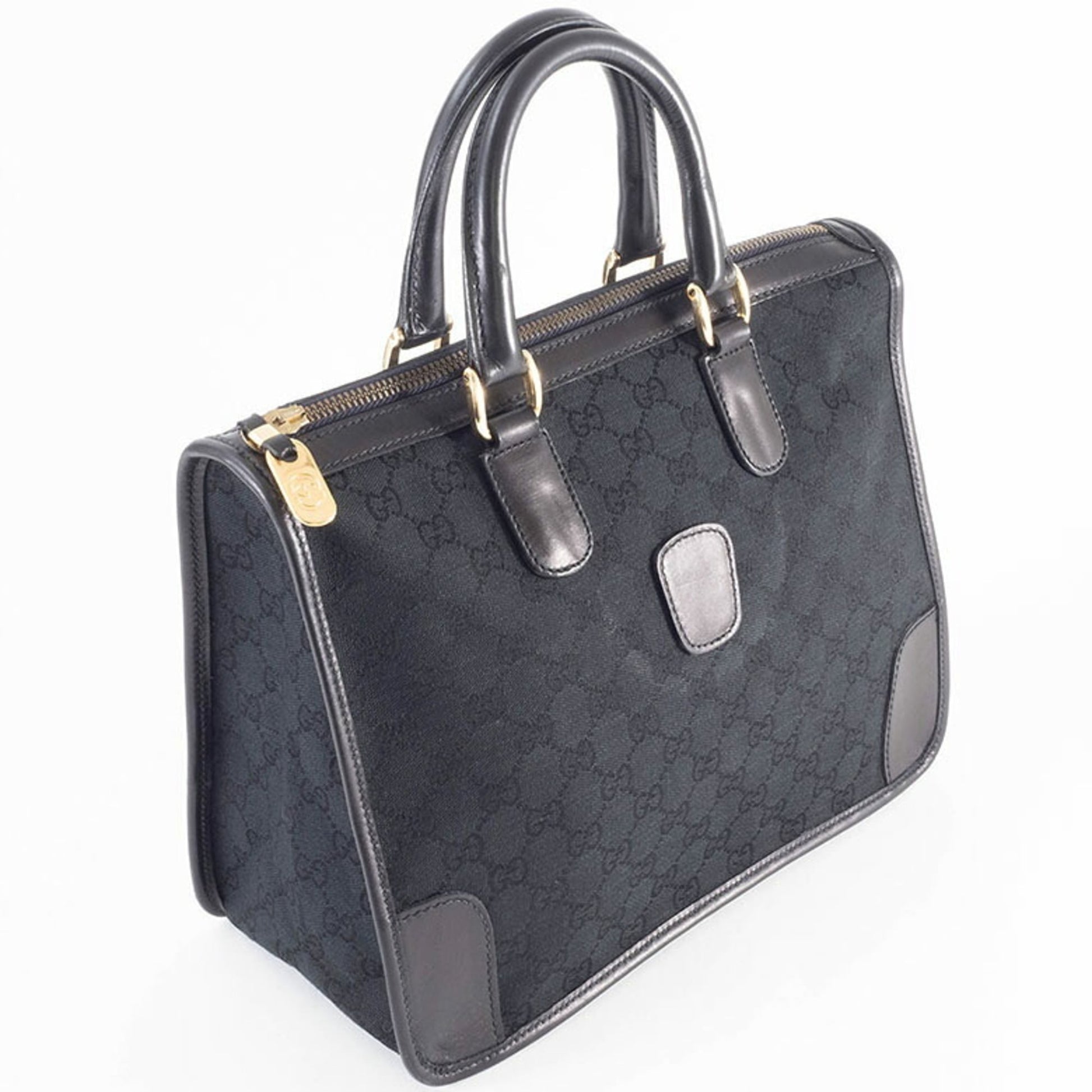 Gucci Black Gg Canvas Leather Handbag