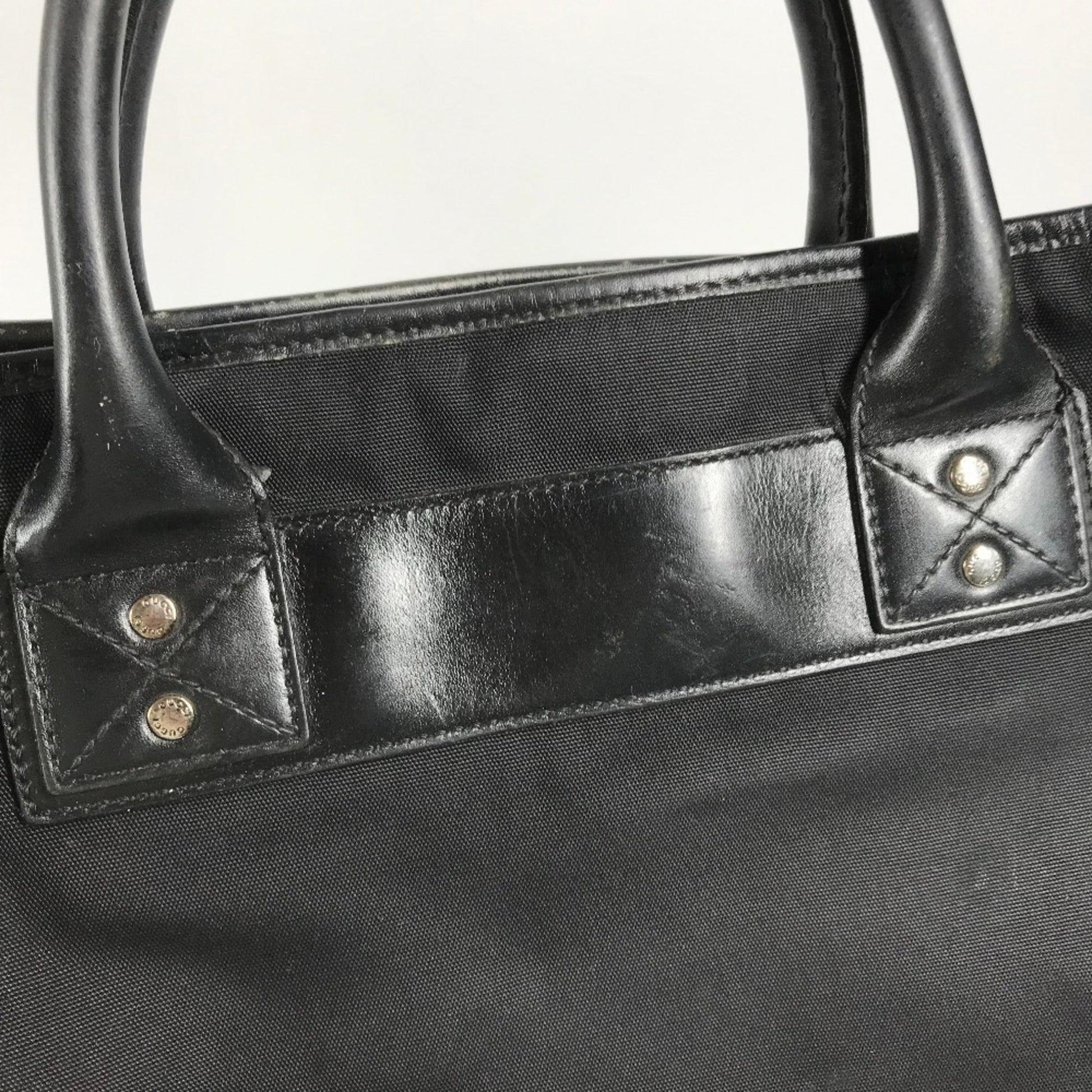 Gucci Black Nylon Leather Handbag Tote Bag