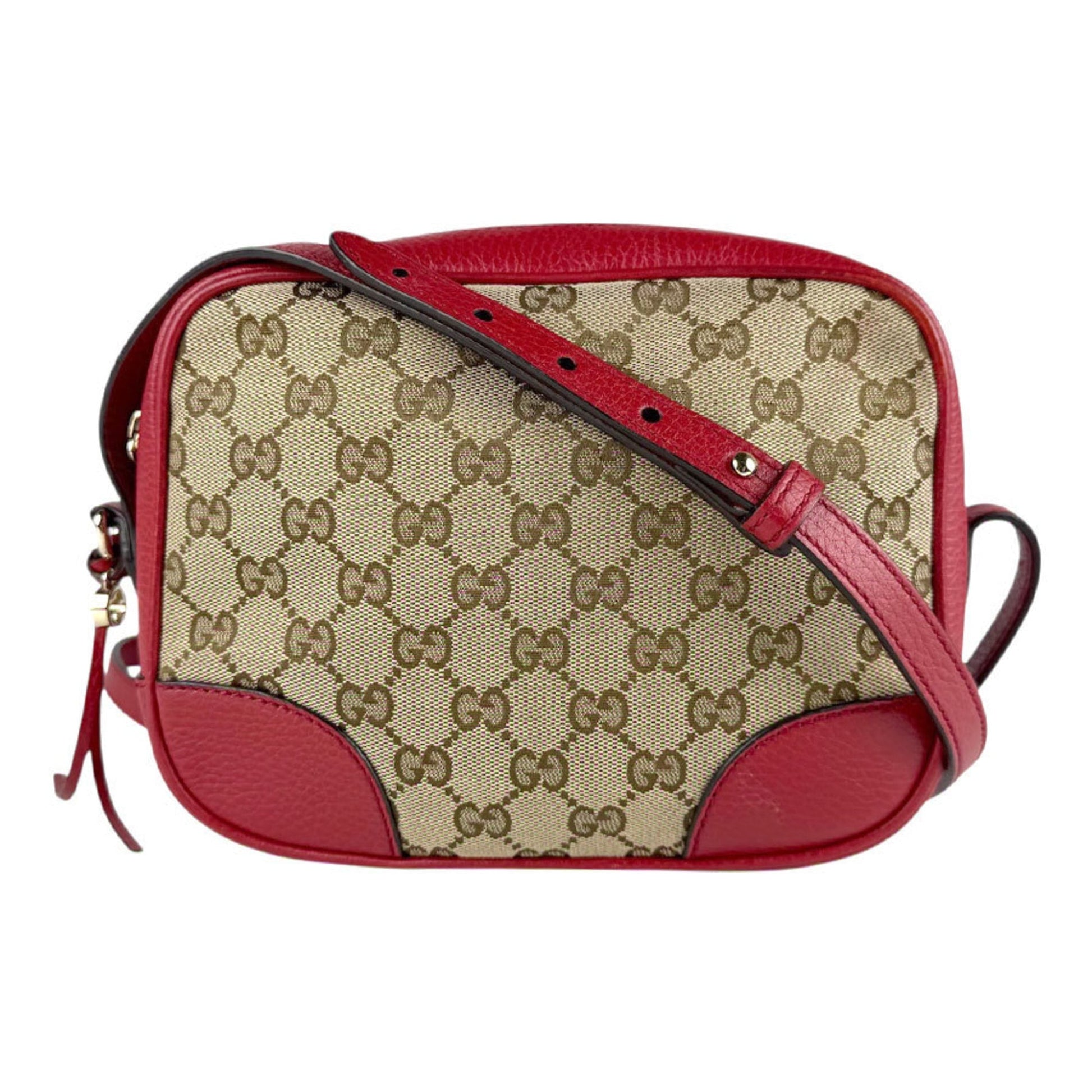 Gucci Brown Red Color Gg Canvas Leather Shoulder Bag