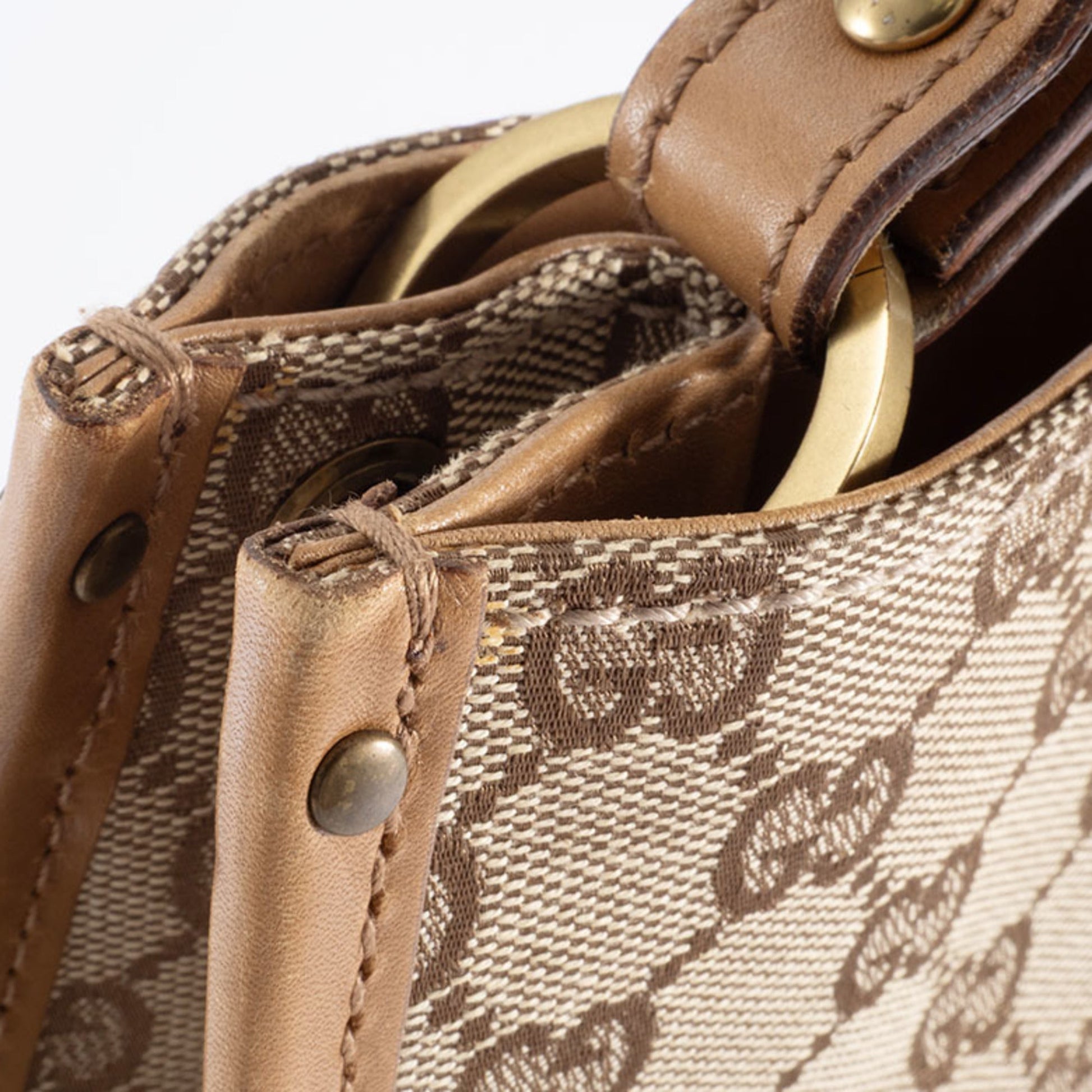 Gucci Gg Canvas Beige Brown Gg Canvas Leather Shoulder Bag